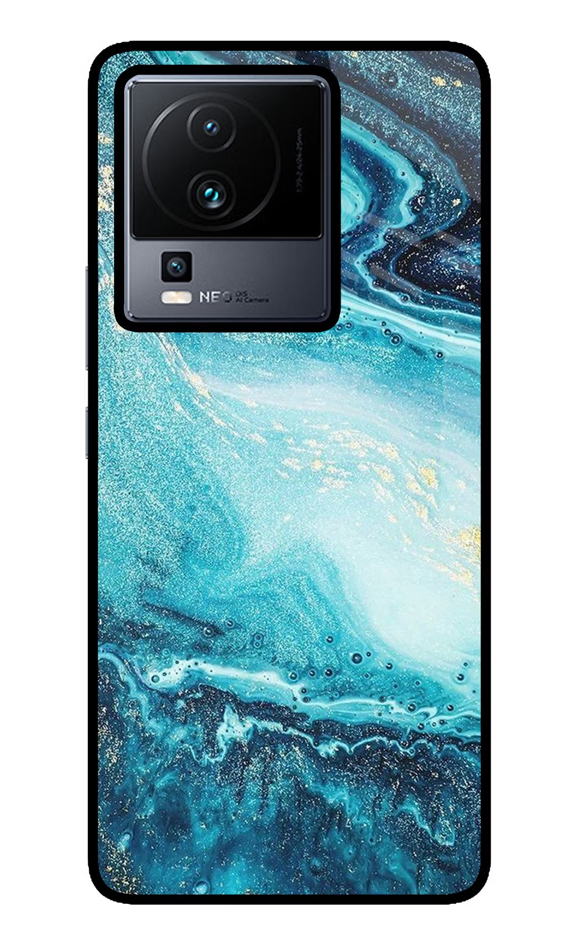 Blue Glitter Marble iQOO Neo 7 Glass Case - Blue Glitter Marble iQOO Neo 7 Glass Case Blue Glitter Marble iQOO Neo 7 Glass Case