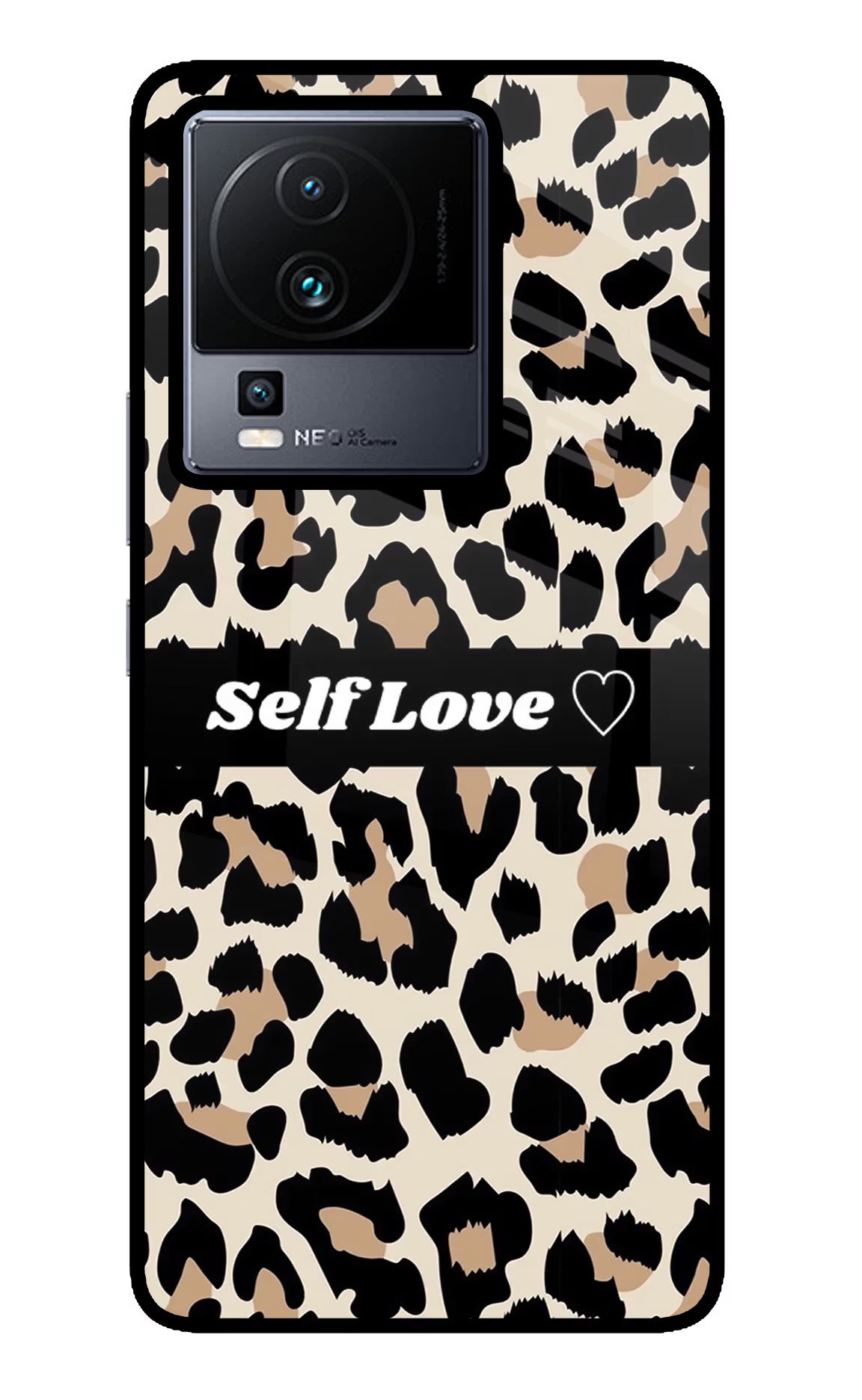 Leopard Print Self Love iQOO Neo 7 Glass Case Back Cover by Casekaro