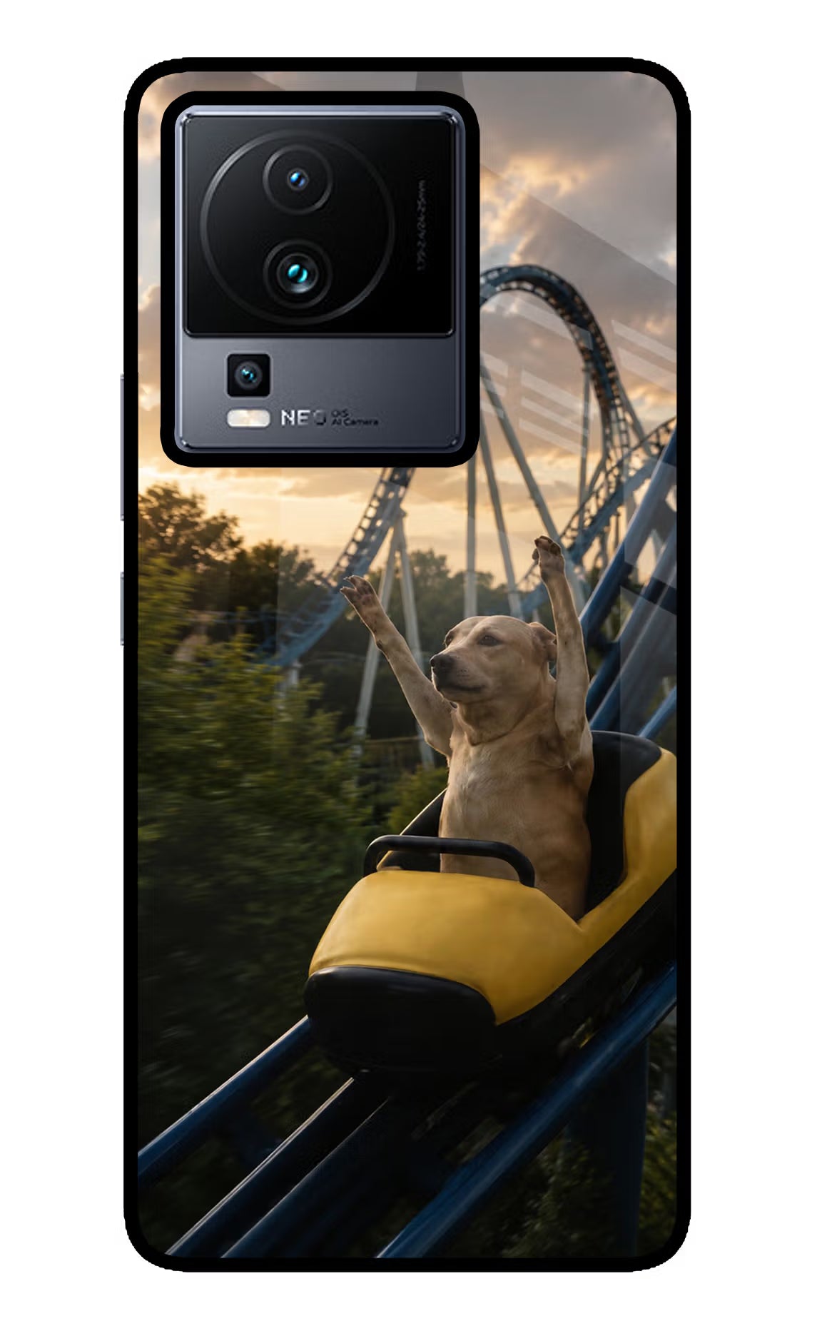 Rollercoaster Dog iQOO Neo 7 Glass Case - Rollercoaster Dog iQOO Neo 7 Glass Case Rollercoaster Dog iQOO Neo 7 Glass Case