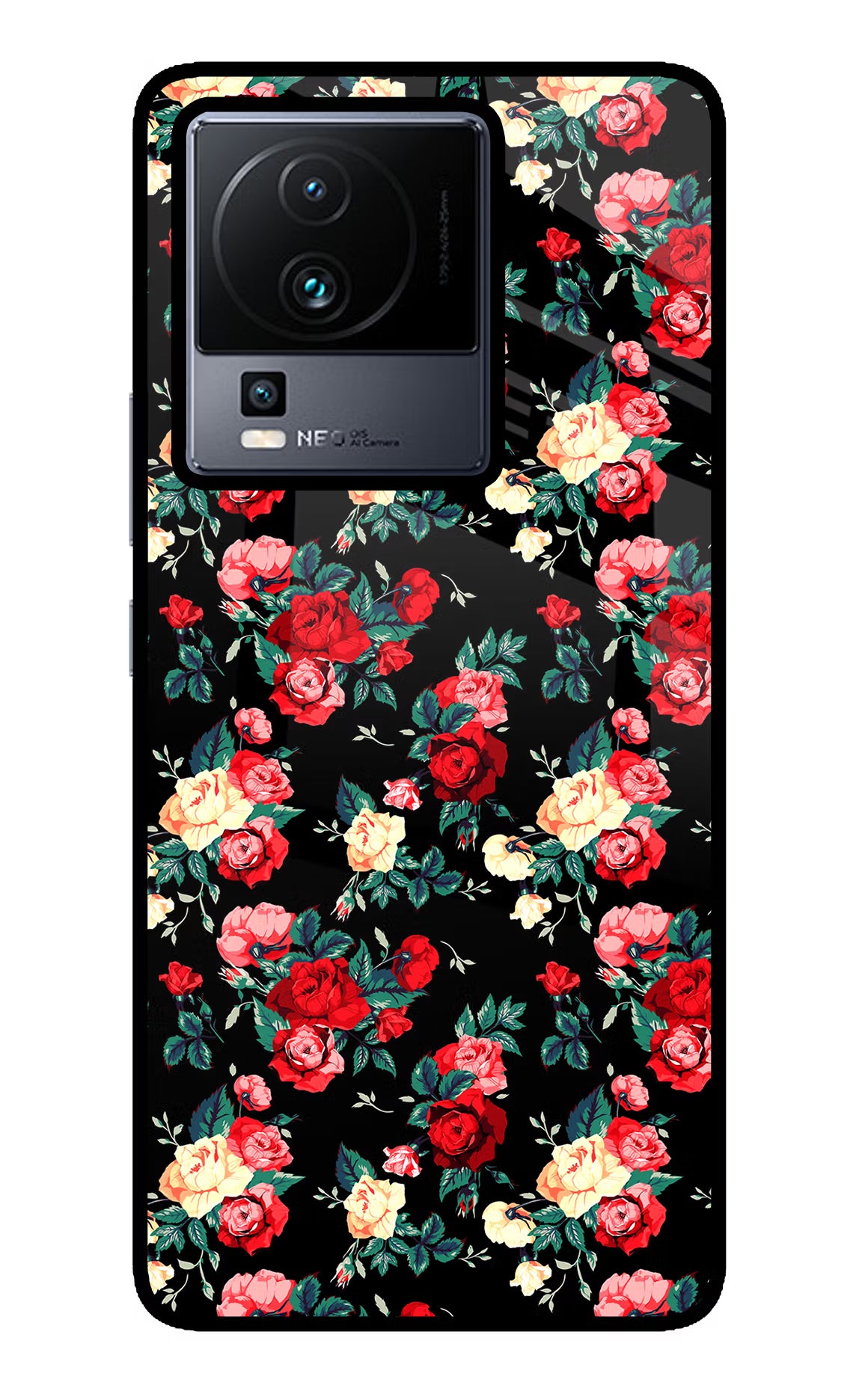 Rose Pattern iQOO Neo 7 Pro Glass Case - Rose Pattern iQOO Neo 7 Pro Glass Case Rose Pattern iQOO Neo 7 Pro Glass Case