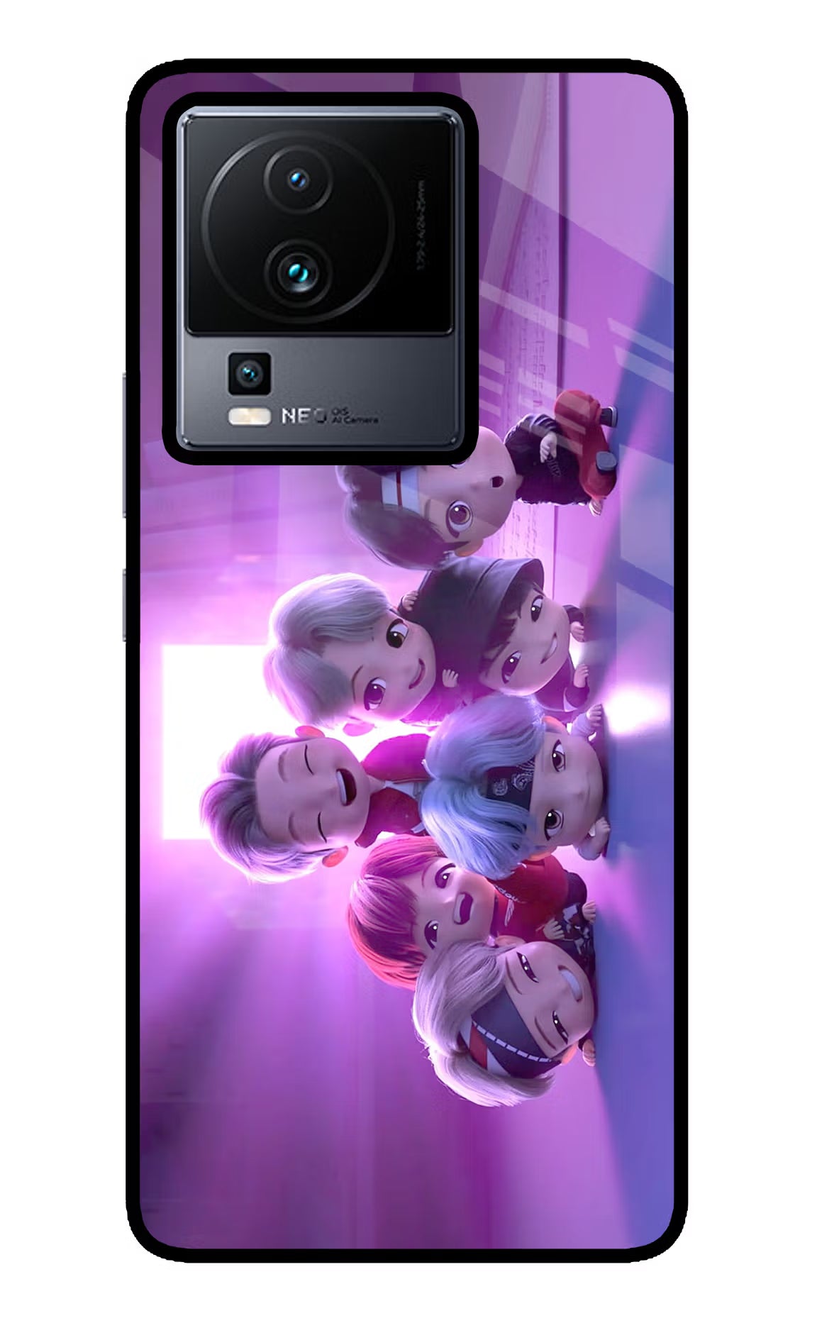 BTS Chibi iQOO Neo 7 Pro Back Cover - BTS Chibi iQOO Neo 7 Pro Glass Case Back Cover by Casekaro BTS Chibi iQOO Neo 7 Pro Glass Case Back Cover by Casekaro