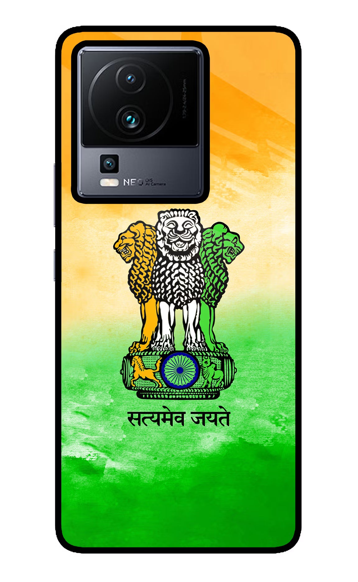 Satyamev Jayate Flag iQOO Neo 7 Pro Glass Case Back Cover by Casekaro