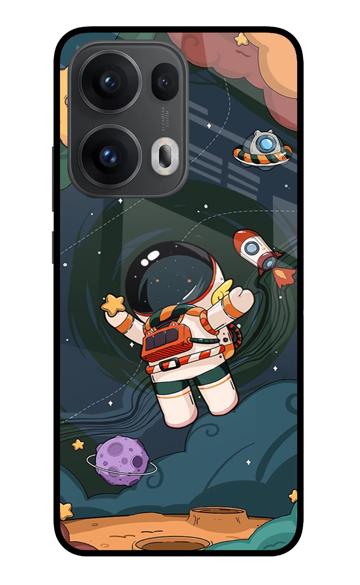 Cartoon Astronaut Oppo Reno13 Pro 5G Glass Case - Cartoon Astronaut Oppo Reno13 Pro 5G Glass Case Cartoon Astronaut Oppo Reno13 Pro 5G Glass Case