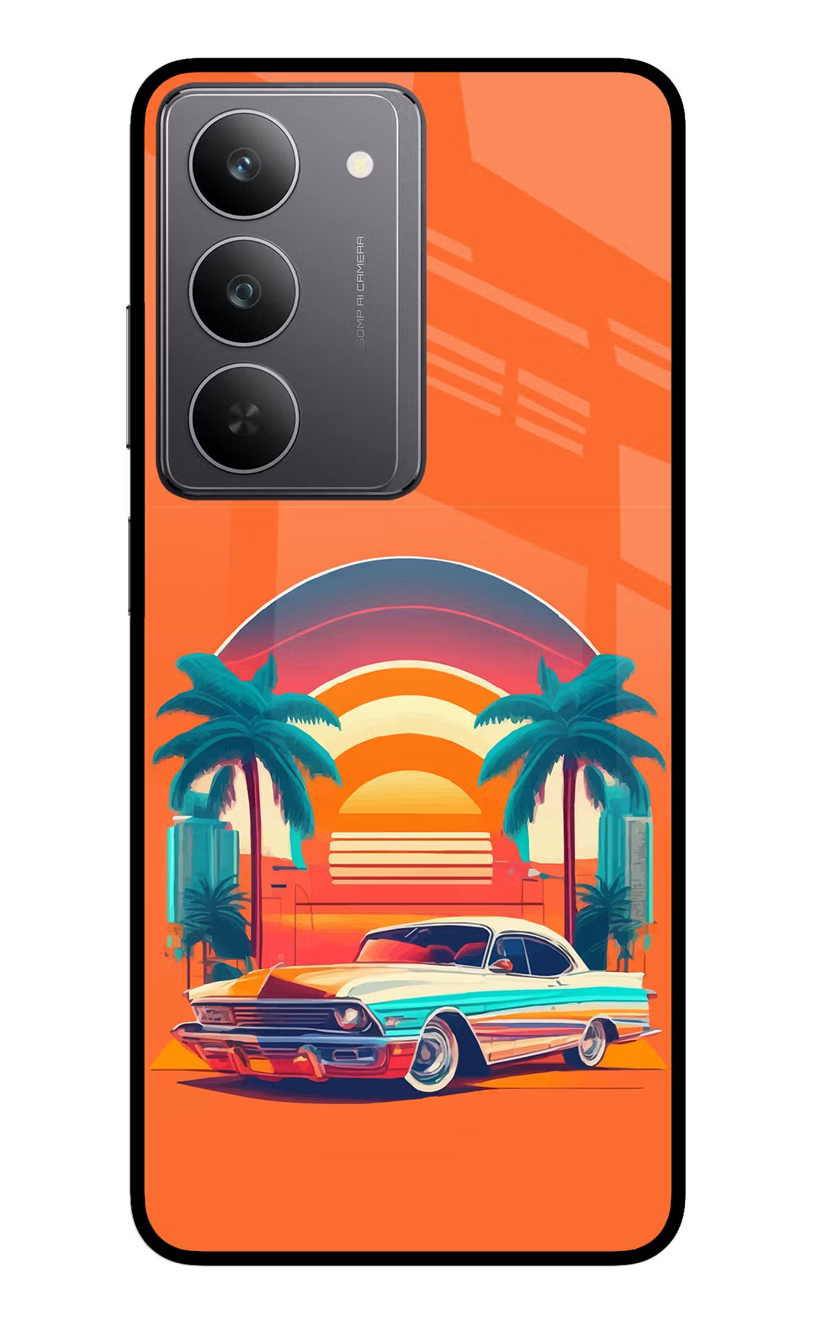 Palm Drive 80s Realme 14x 5G Glass Case - Palm Drive 80s Realme 14x 5G Glass Case Palm Drive 80s Realme 14x 5G Glass Case