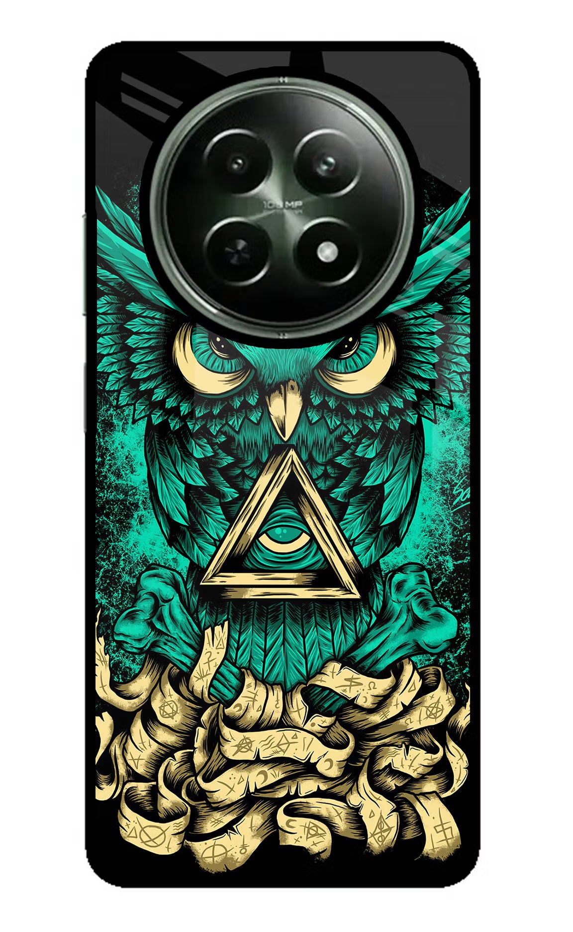 Green Owl Realme 12x 5G Back Cover - Green Owl Realme 12x 5G Glass Case Back Cover by Casekaro Green Owl Realme 12x 5G Glass Case Back Cover by Casekaro