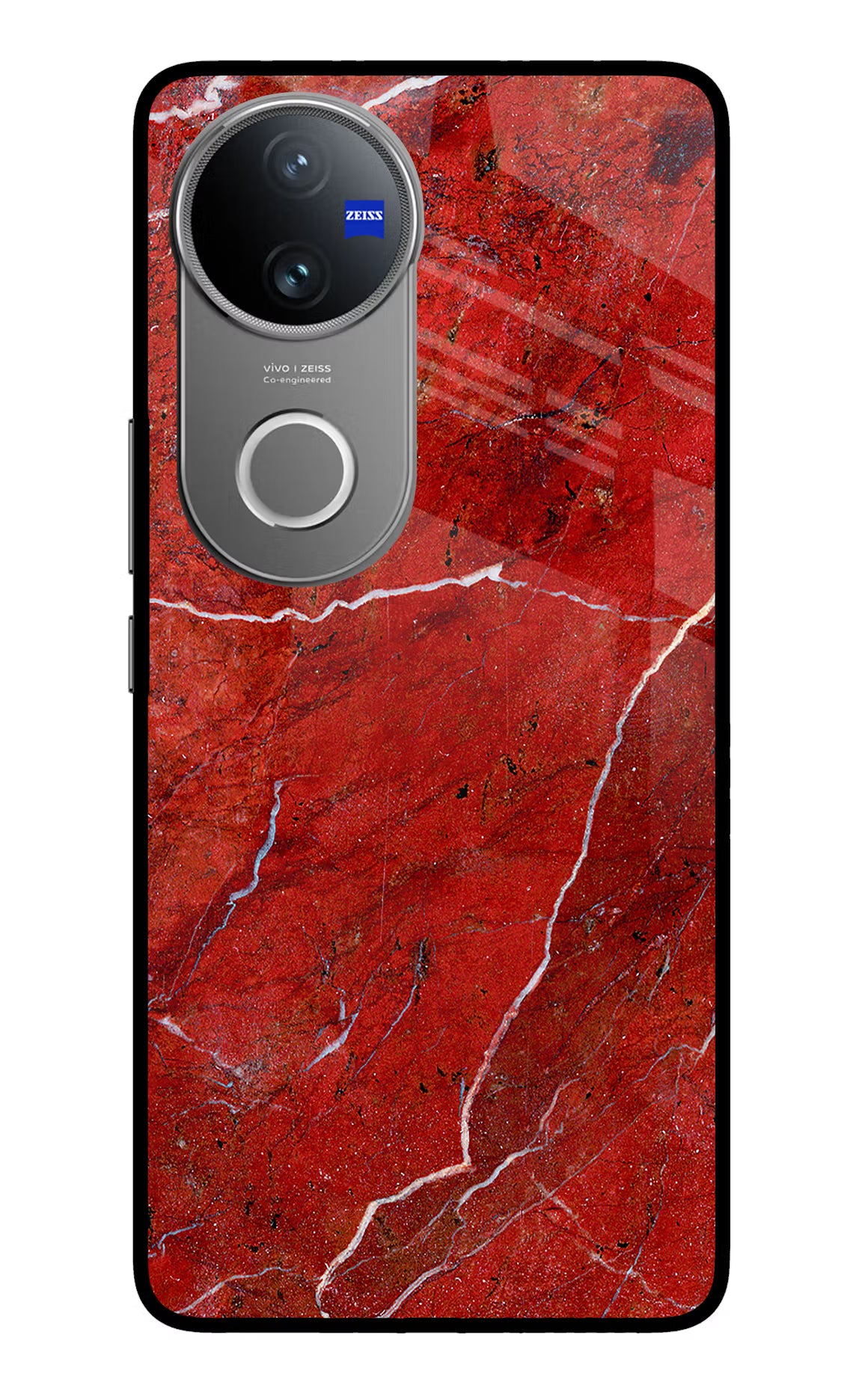 Red Marble Design Vivo V50 5G Glass Case Back Cover by Casekaro
