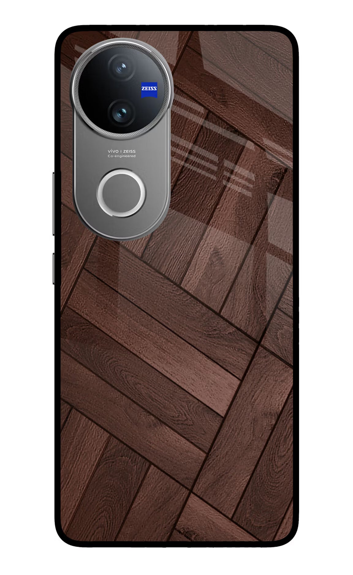 Wooden Texture Design Vivo V50 5G Glass Case Back Cover by Casekaro