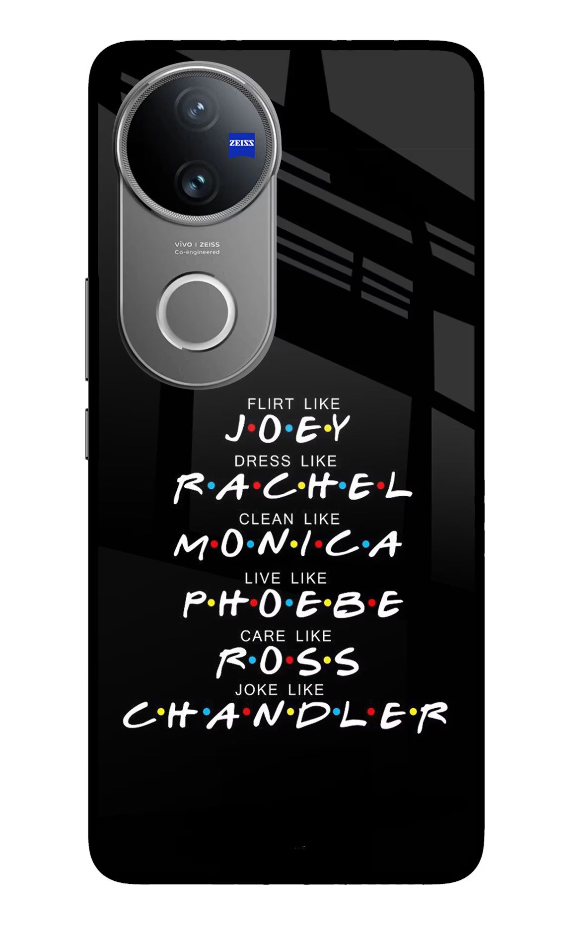 FRIENDS Character Vivo V50 5G Glass Case Back Cover by Casekaro