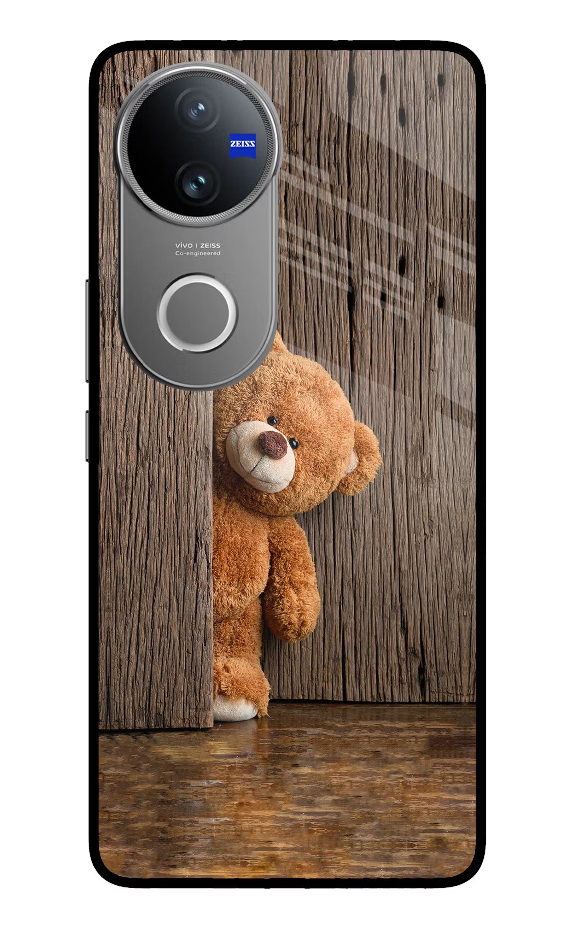 Teddy Wooden Vivo V50 5G Glass Case Back Cover by Casekaro