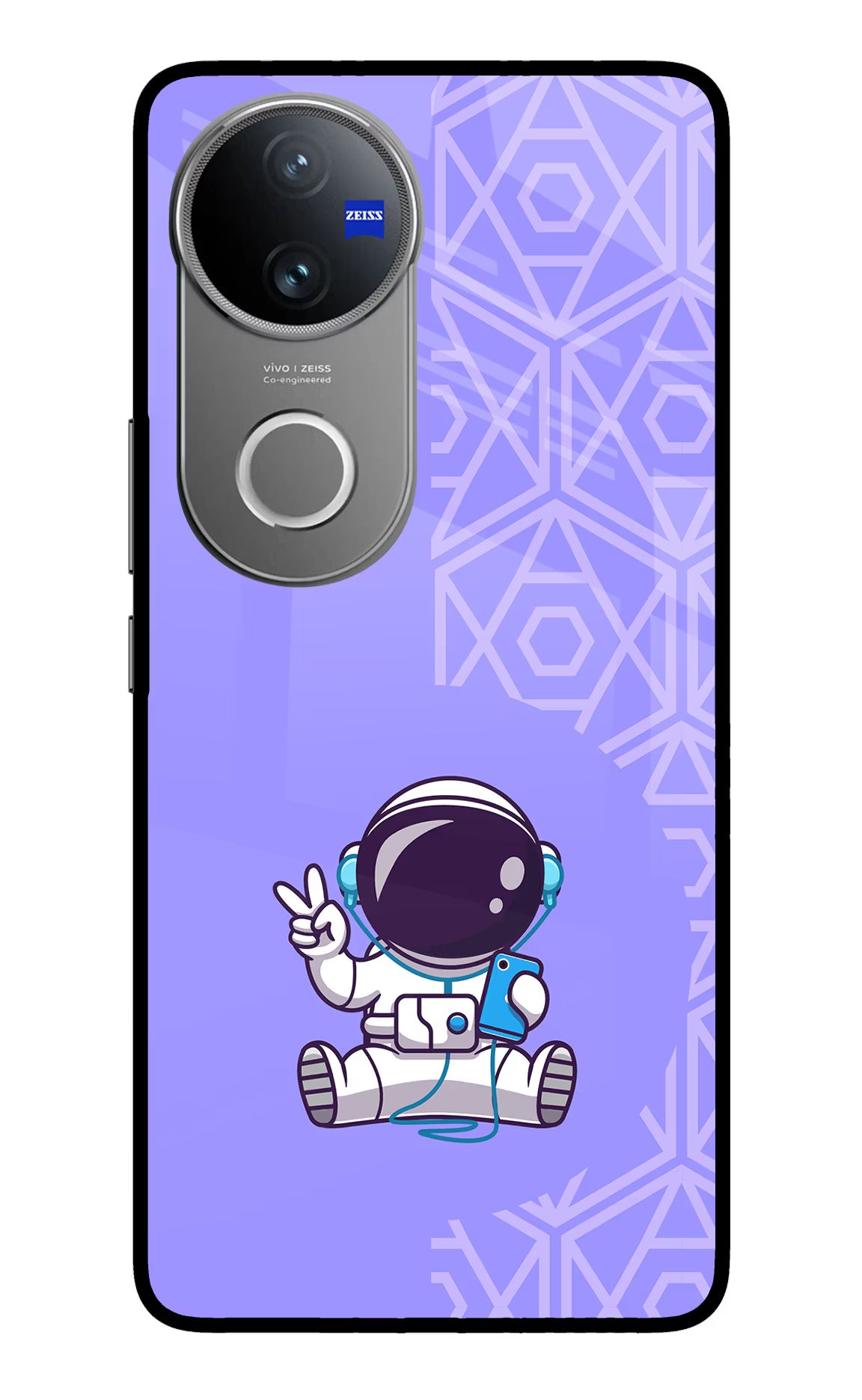 Cute Astronaut Chilling Vivo V50 5G Glass Case Back Cover by Casekaro