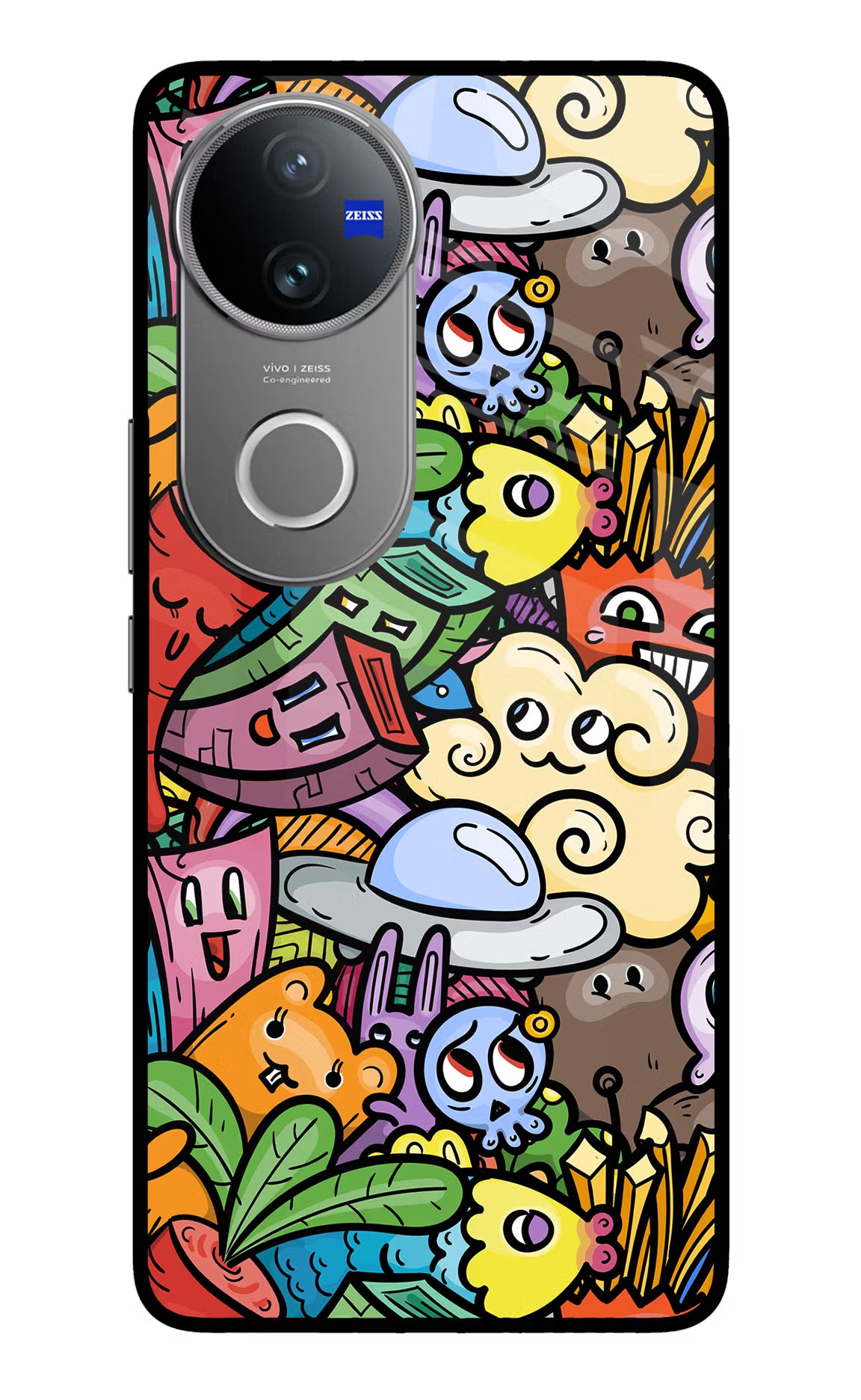 Veggie Doodle Vivo V50 5G Back Cover - Veggie Doodle Vivo V50 5G Glass Case Back Cover by Casekaro Veggie Doodle Vivo V50 5G Glass Case Back Cover by Casekaro