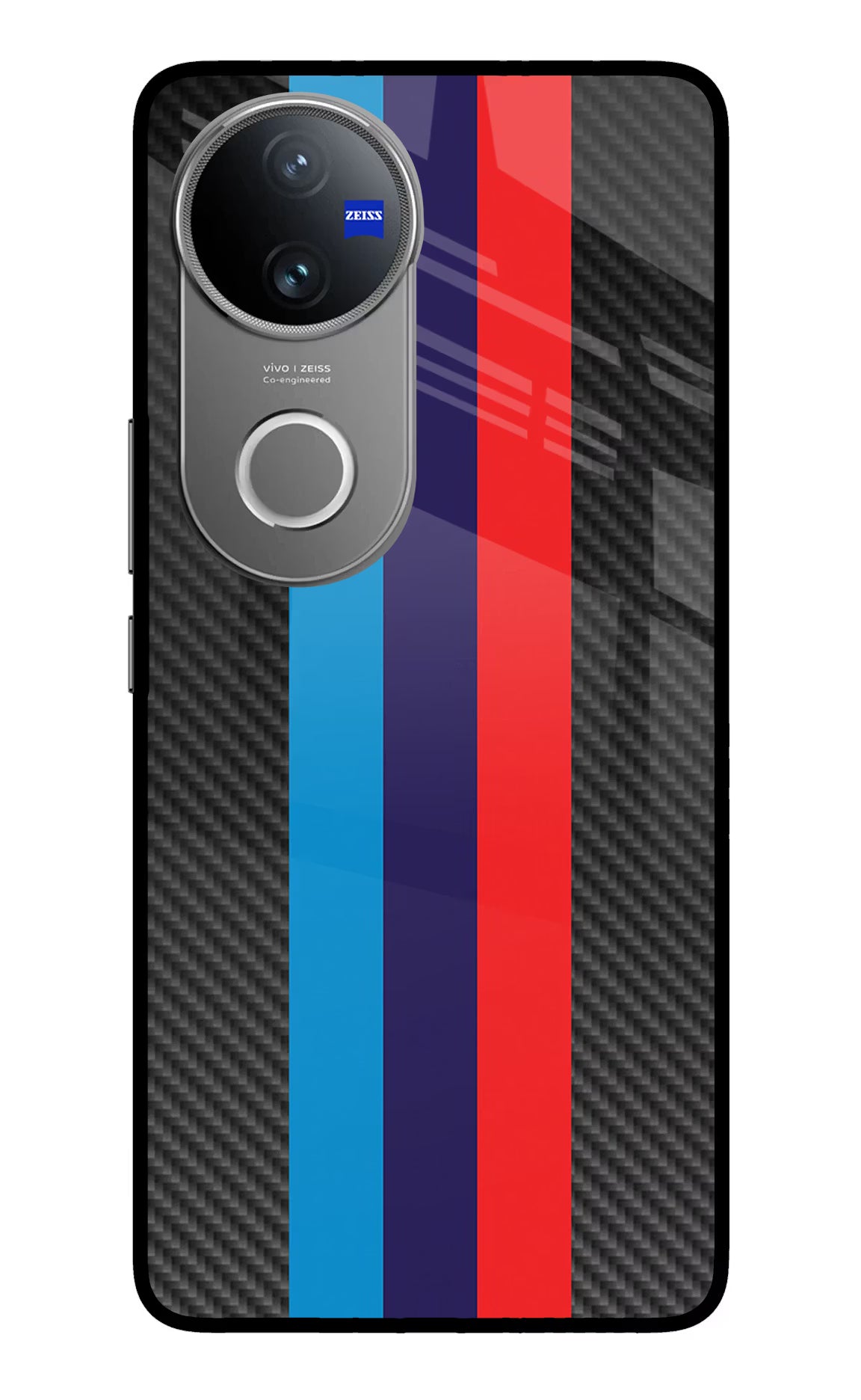 BMW Stripes Pattern Vivo V50 5G Glass Case Back Cover by Casekaro