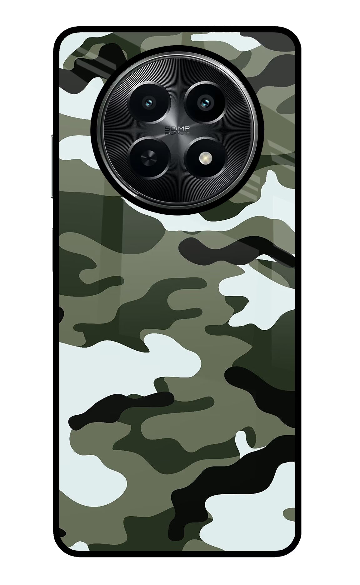 Camouflage Realme C65 5G Glass Case Back Cover by Casekaro