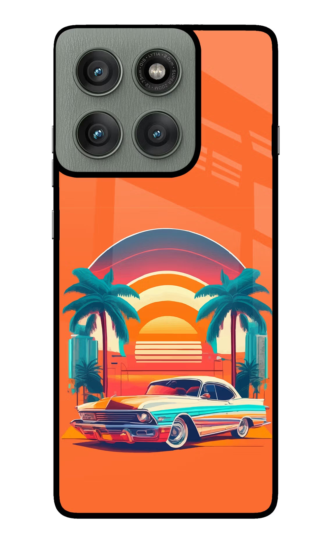 Palm Drive 80s Moto Edge 60 Pro Back Cover - Palm Drive 80s Moto Edge 60 Pro Glass Case Back Cover by Casekaro Palm Drive 80s Moto Edge 60 Pro Glass Case Back Cover by Casekaro