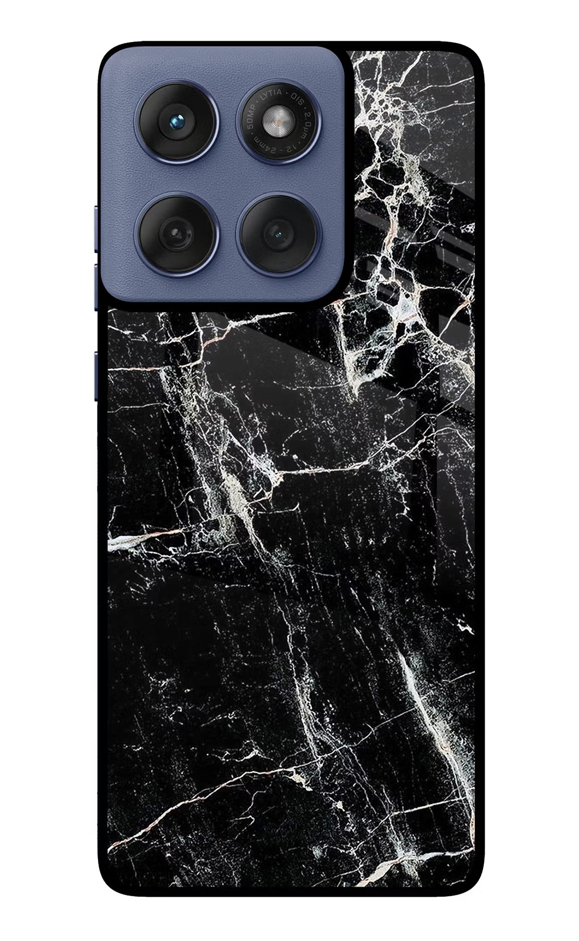 Black Marble Texture Moto Edge 60 Fusion Glass Case Back Cover by Casekaro