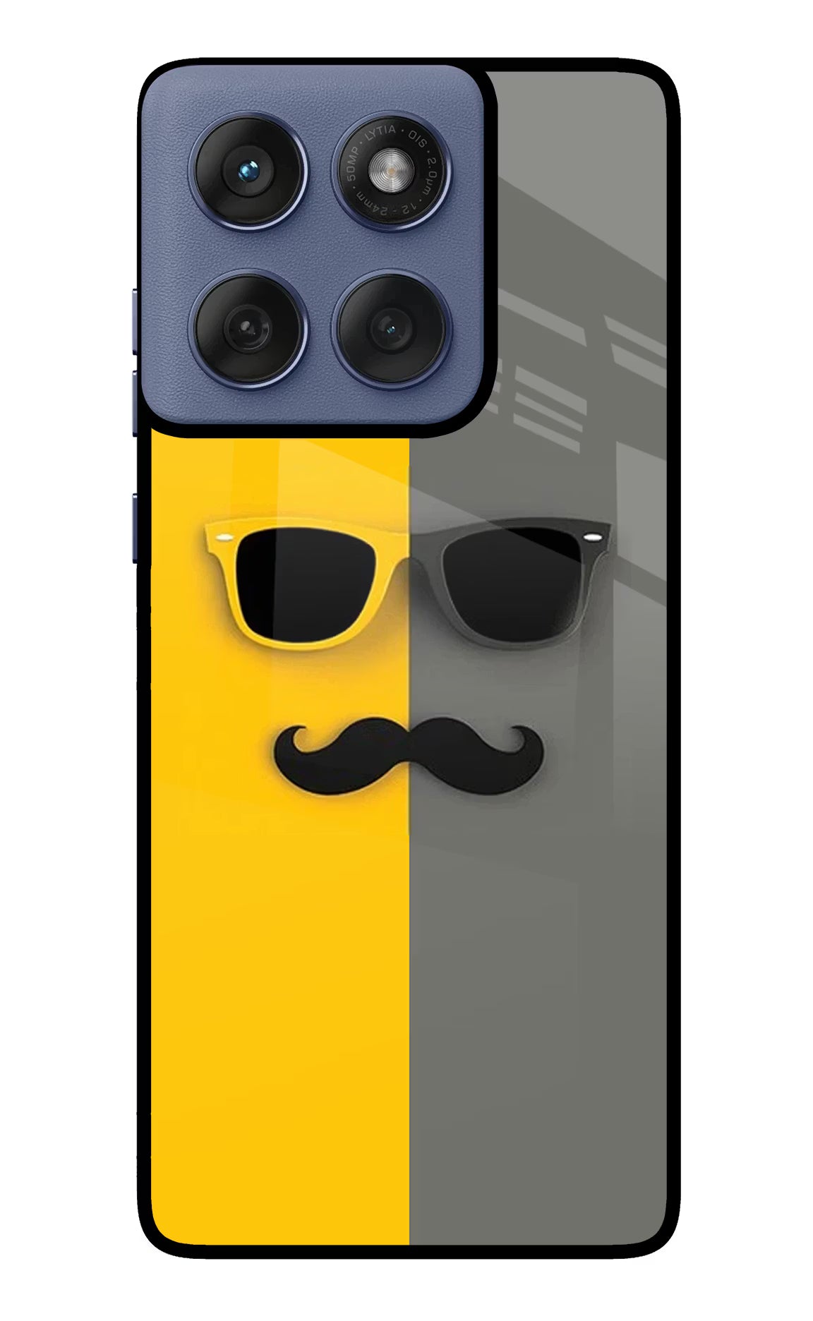 Sunglasses with Mustache Moto Edge 60 Fusion Glass Case Back Cover by Casekaro