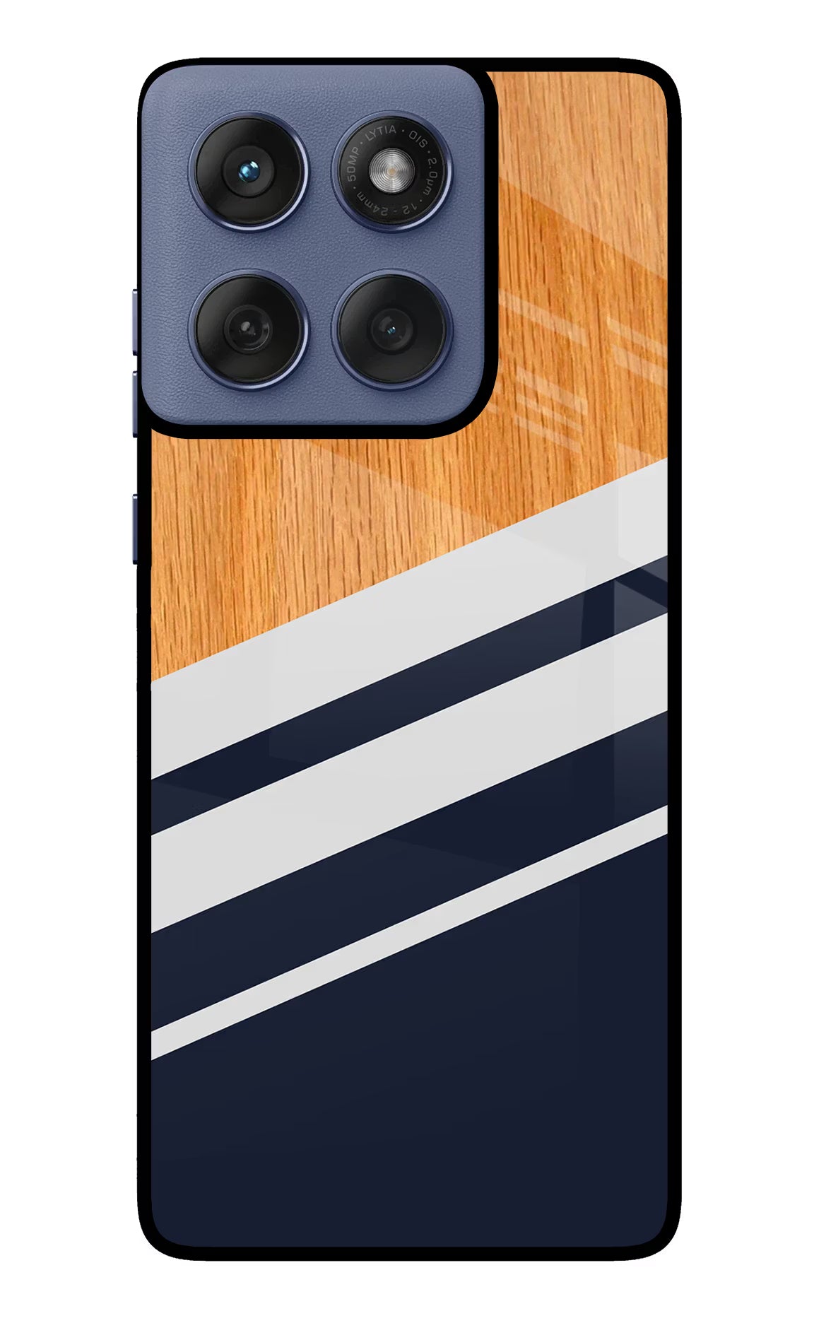 Blue and white wooden Moto Edge 60 Fusion Glass Case Back Cover by Casekaro