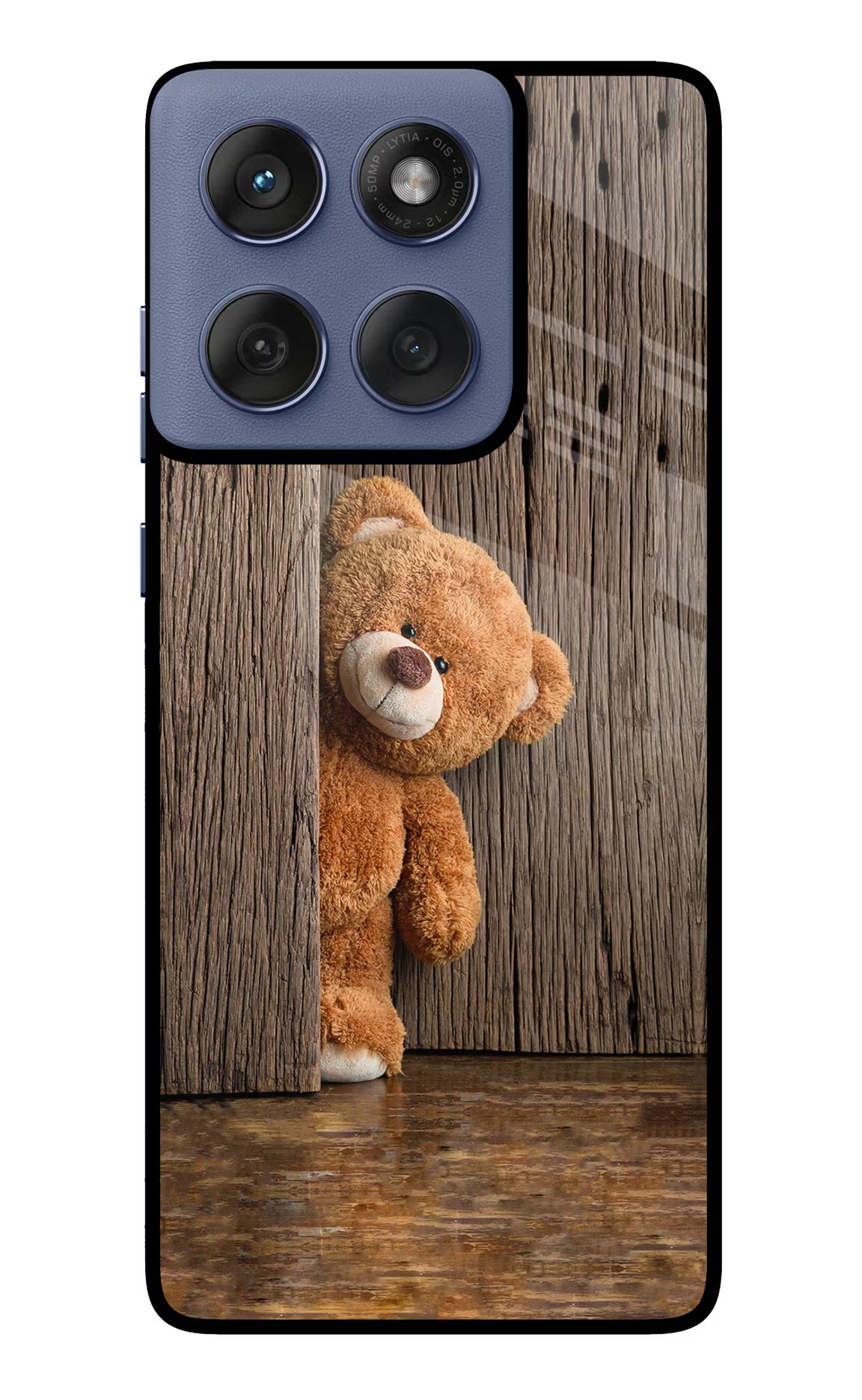 Teddy Wooden Moto Edge 60 Fusion Glass Case Back Cover by Casekaro