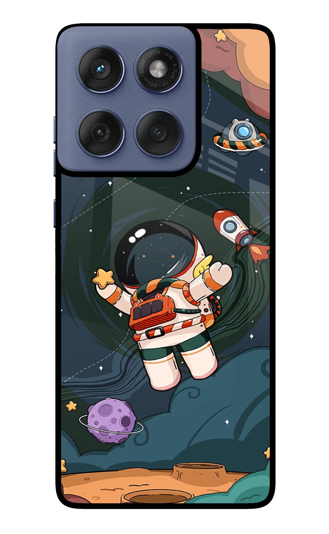 Cartoon Astronaut Moto Edge 60 Fusion Back Cover - Cartoon Astronaut Moto Edge 60 Fusion Glass Case Back Cover by Casekaro Cartoon Astronaut Moto Edge 60 Fusion Glass Case Back Cover by Casekaro