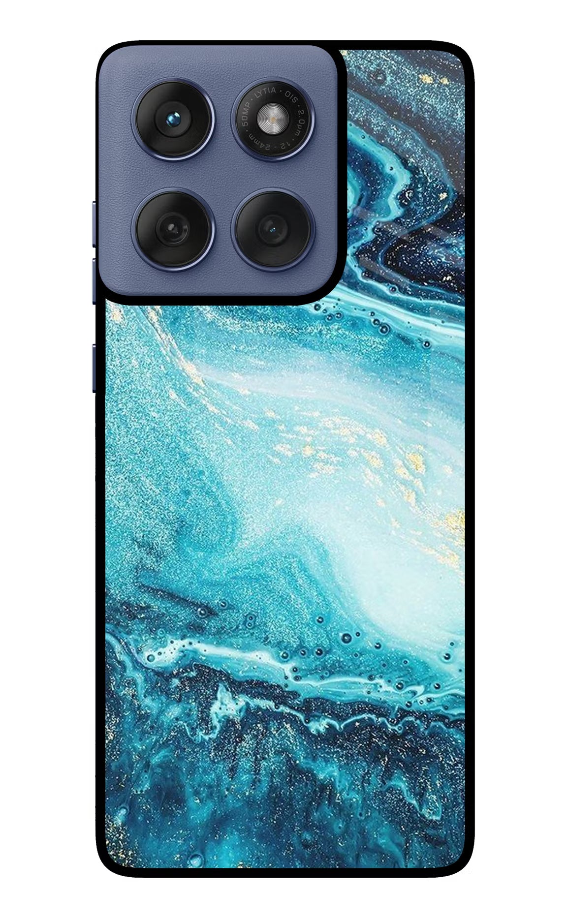 Blue Glitter Marble Moto Edge 60 Fusion Glass Case Back Cover by Casekaro