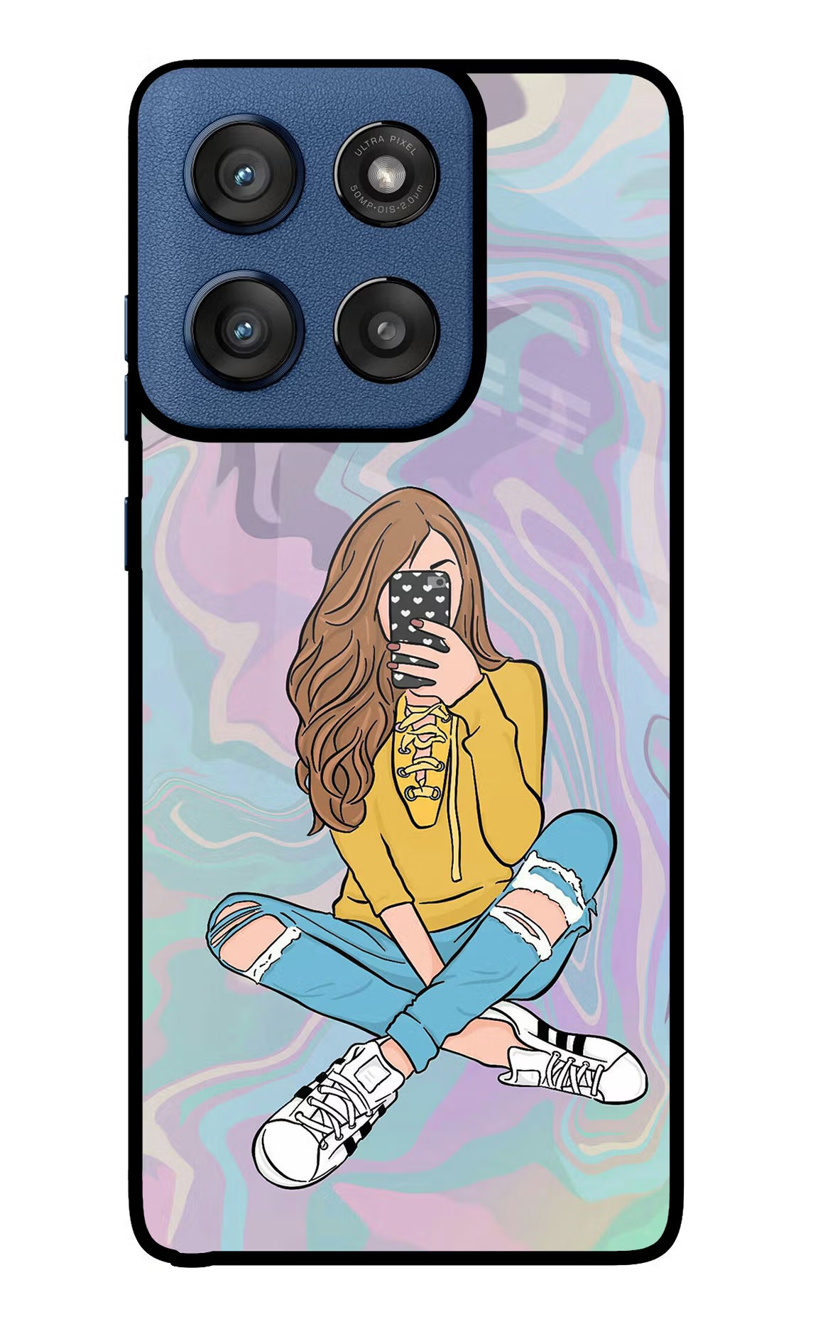 Selfie Girl Moto Edge 60 Stylus Back Cover - Selfie Girl Moto Edge 60 Stylus Glass Case Back Cover by Casekaro Selfie Girl Moto Edge 60 Stylus Glass Case Back Cover by Casekaro