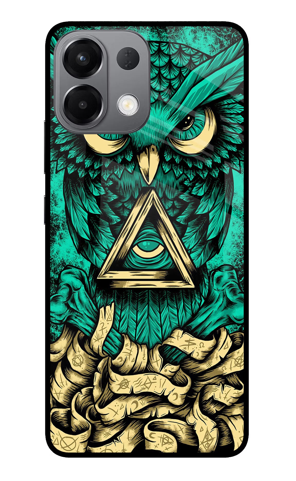 Green Owl Oppo K13 5G Back Cover - Green Owl Oppo K13 5G Glass Case Back Cover by Casekaro Green Owl Oppo K13 5G Glass Case Back Cover by Casekaro