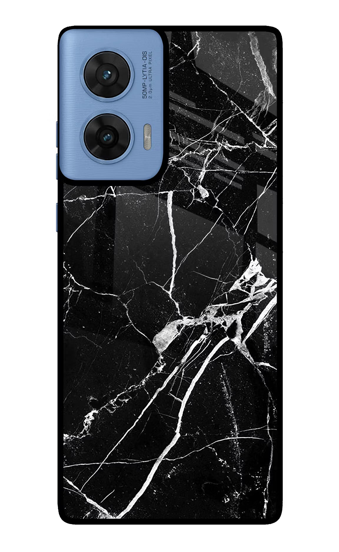 Black Marble Pattern Moto G96 5G Glass Case Back Cover by Casekaro