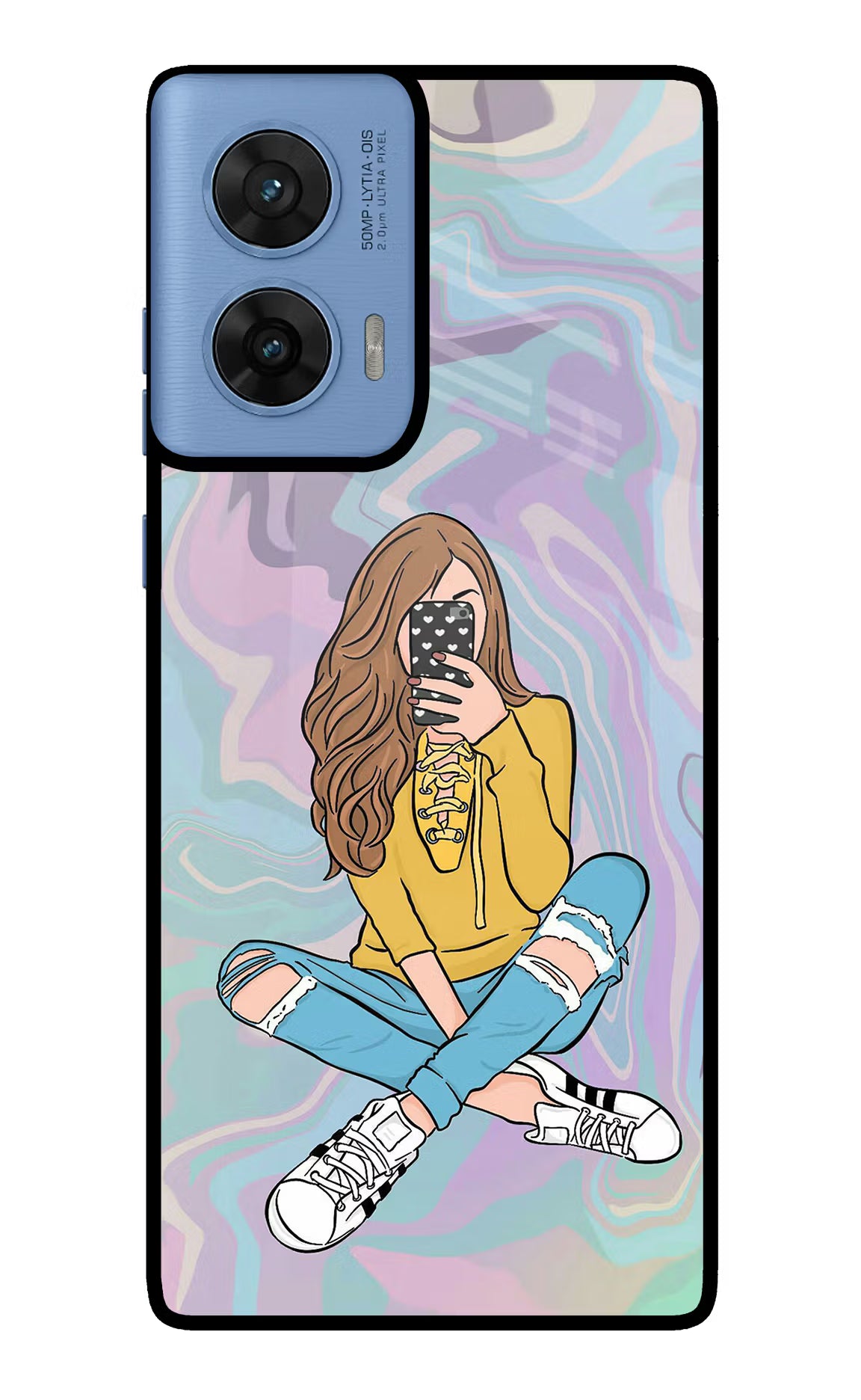 Selfie Girl Moto G96 5G Back Cover - Selfie Girl Moto G96 5G Glass Case Back Cover by Casekaro Selfie Girl Moto G96 5G Glass Case Back Cover by Casekaro