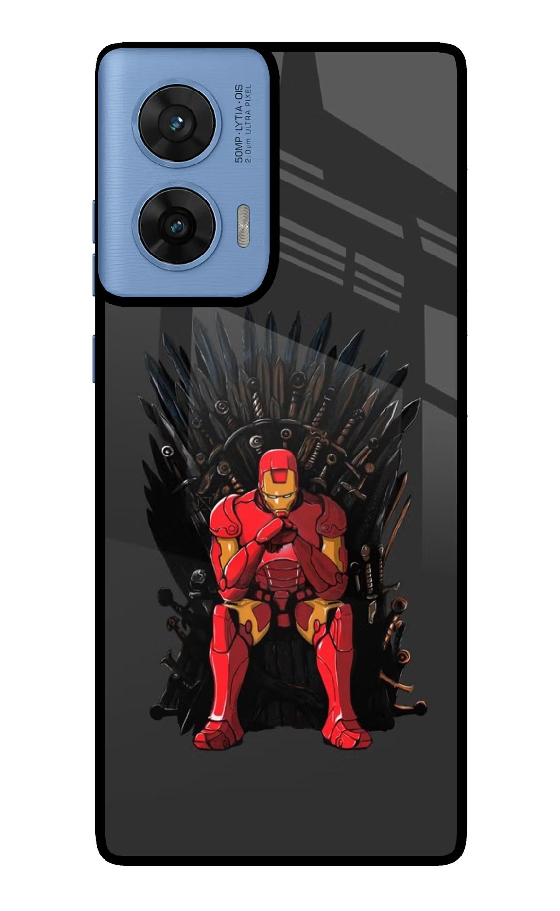 Ironman Throne Moto G96 5G Back Cover - Ironman Throne Moto G96 5G Glass Case Back Cover by Casekaro Ironman Throne Moto G96 5G Glass Case Back Cover by Casekaro