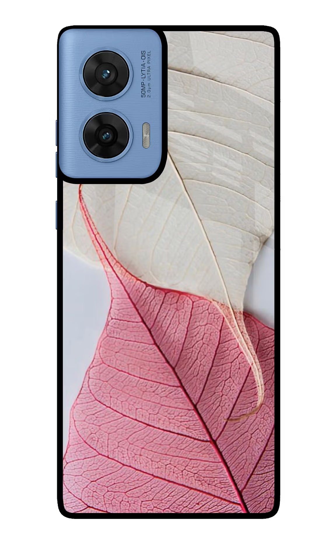 White Pink Leaf Moto G96 5G Glass Case Back Cover by Casekaro