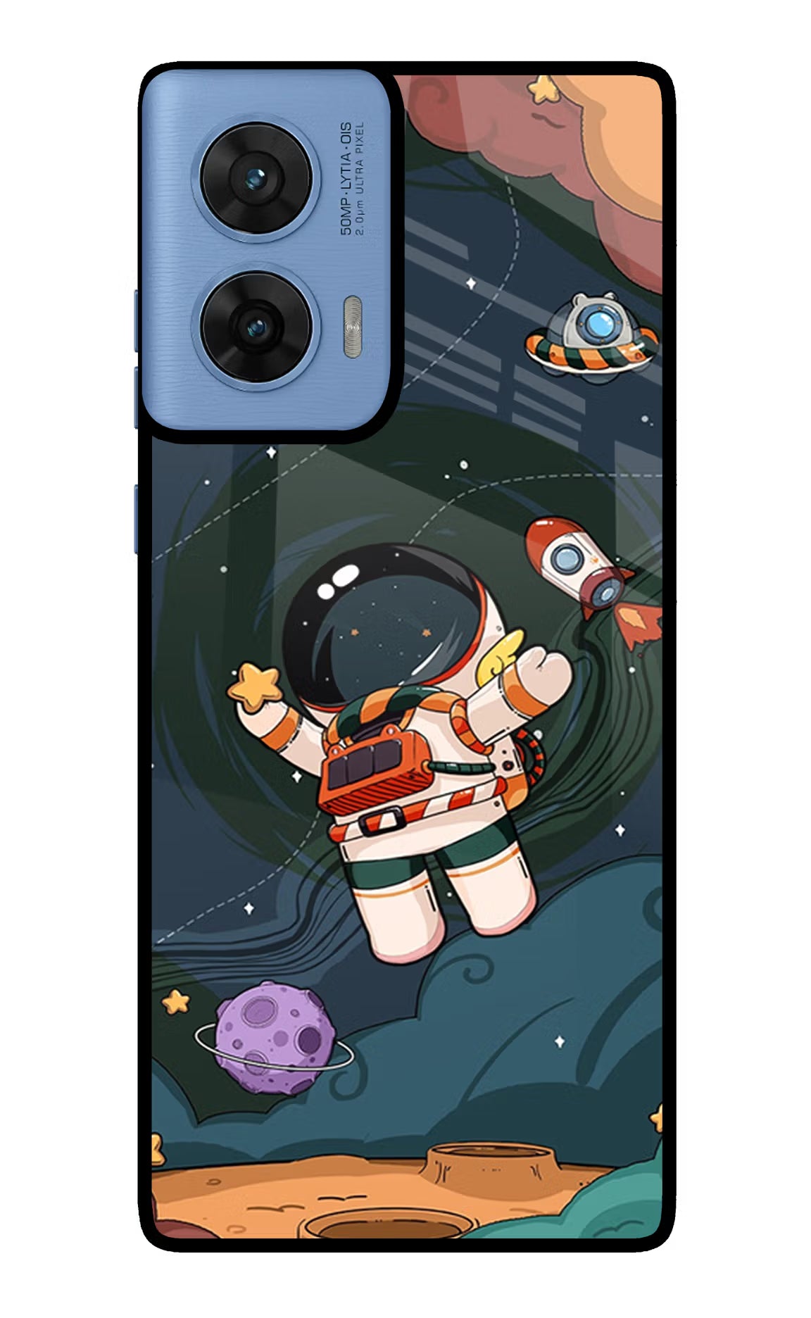 Cartoon Astronaut Moto G96 5G Back Cover - Cartoon Astronaut Moto G96 5G Glass Case Back Cover by Casekaro Cartoon Astronaut Moto G96 5G Glass Case Back Cover by Casekaro
