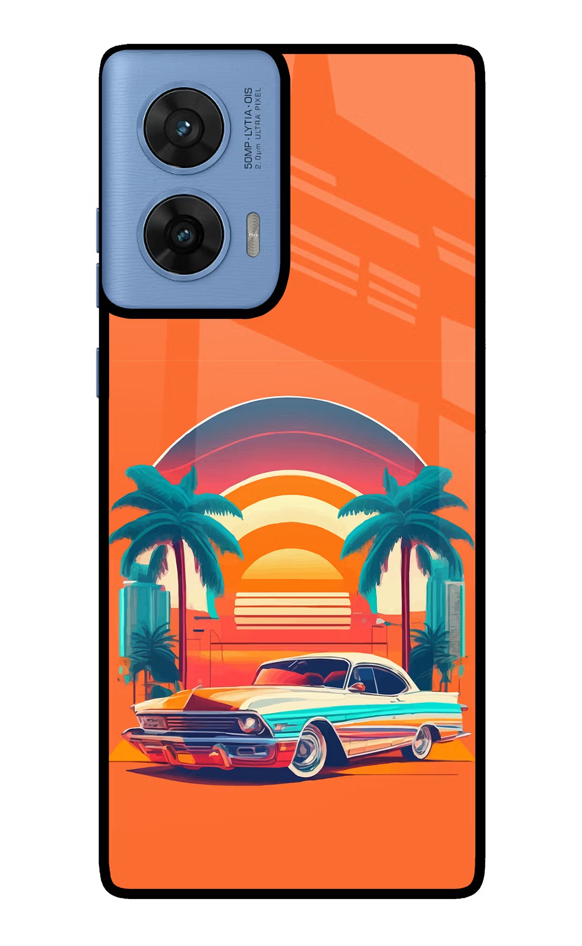 Palm Drive 80s Moto G96 5G Back Cover - Palm Drive 80s Moto G96 5G Glass Case Back Cover by Casekaro Palm Drive 80s Moto G96 5G Glass Case Back Cover by Casekaro