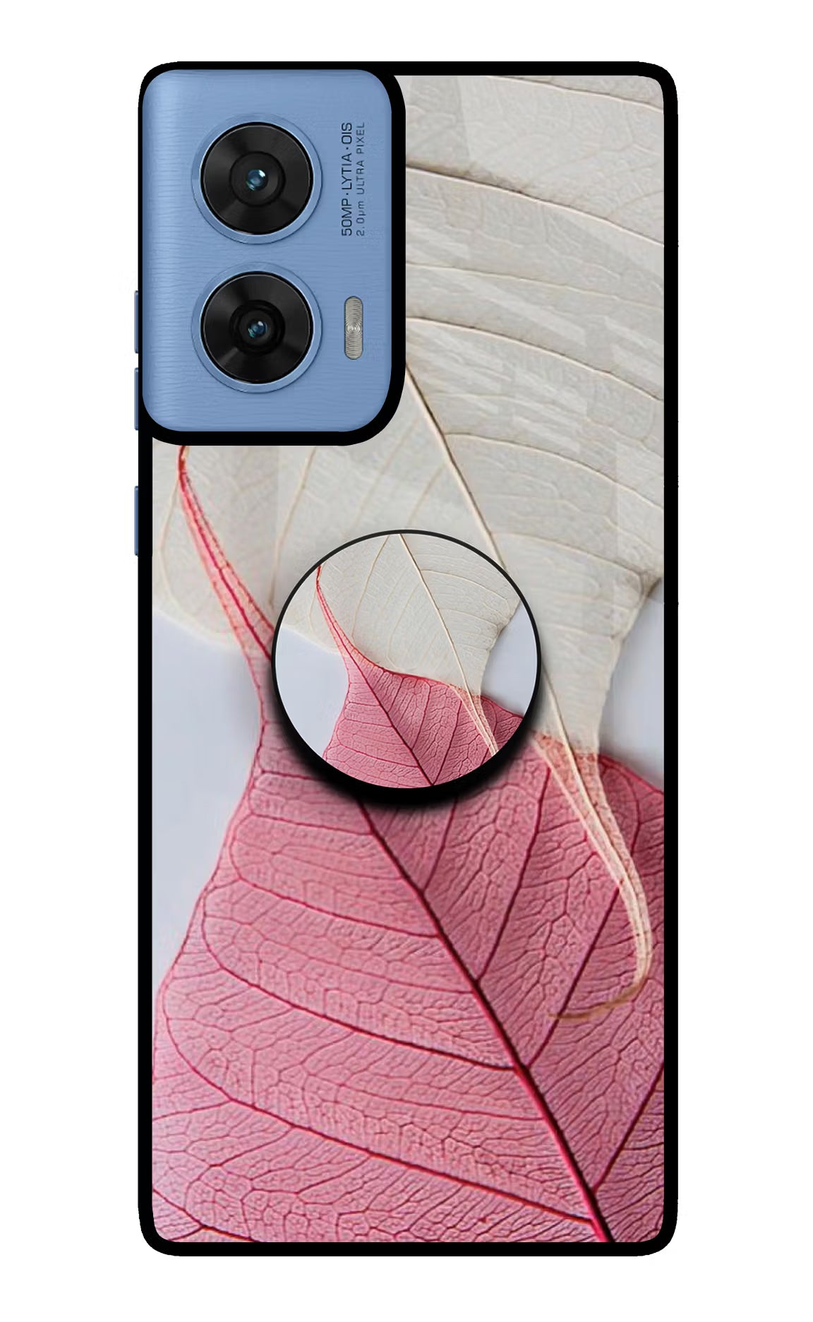 White Pink Leaf Moto G96 5G Pop Case - White Pink Leaf Moto G96 5G Pop Case by Casekaro White Pink Leaf Moto G96 5G Pop Case by Casekaro