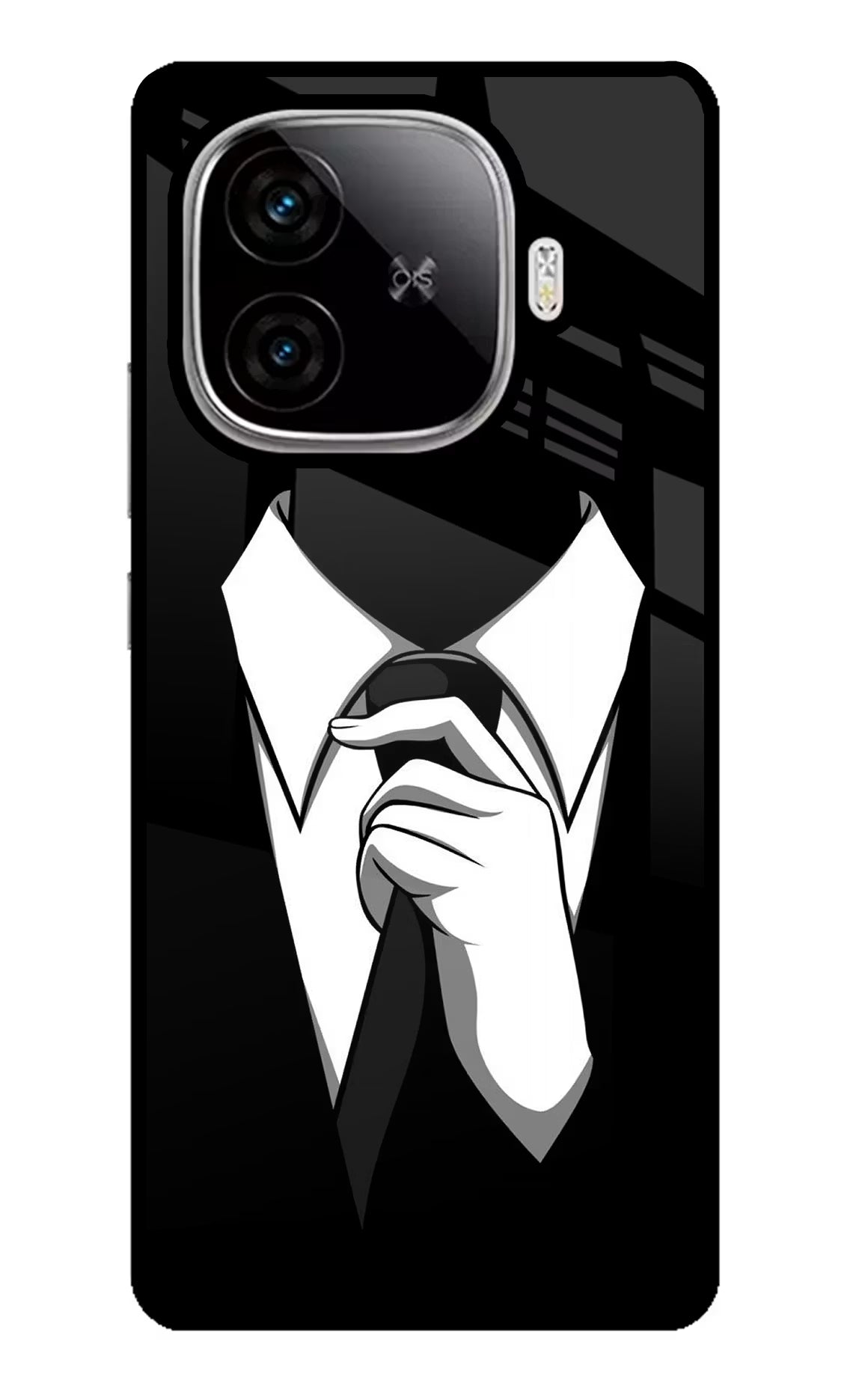 Black Tie iQOO Neo 10R 5G Back Cover - Black Tie iQOO Neo 10R 5G Glass Case Back Cover by Casekaro Black Tie iQOO Neo 10R 5G Glass Case Back Cover by Casekaro