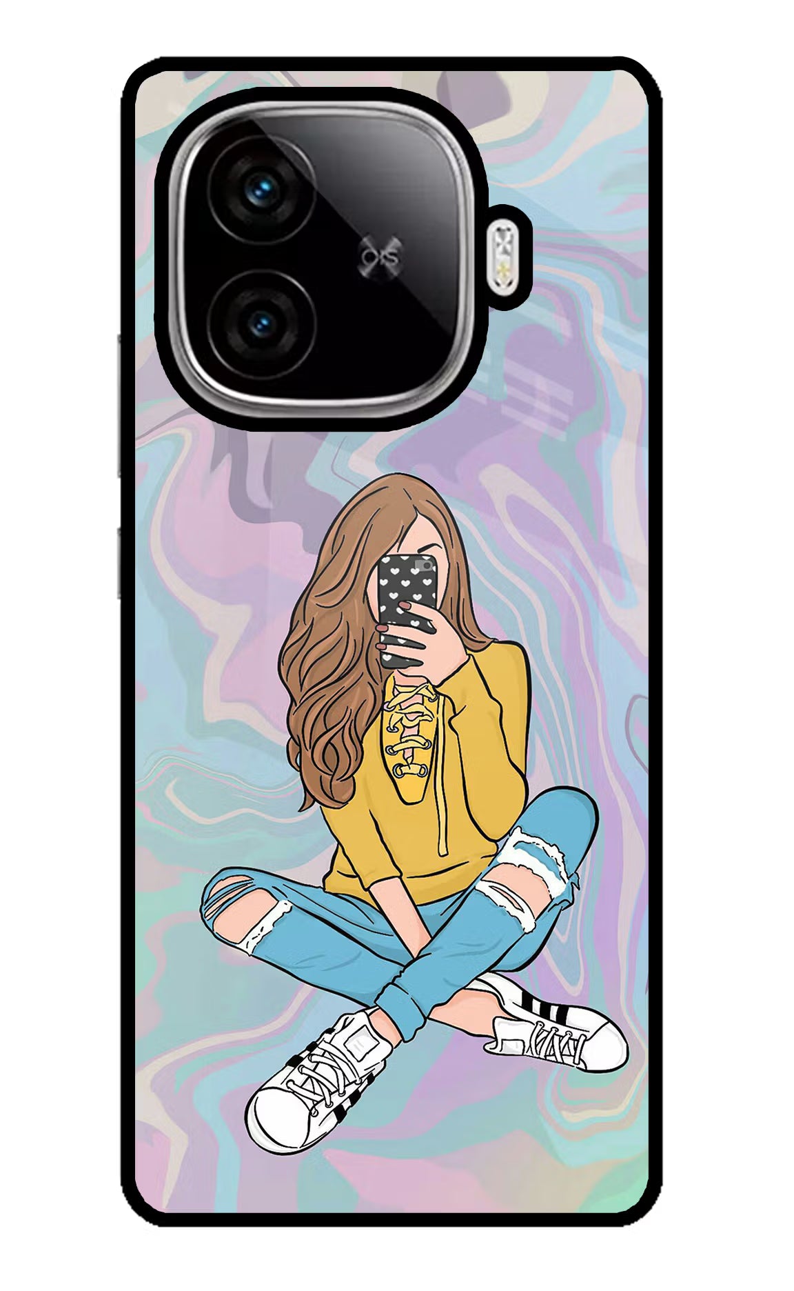 Selfie Girl iQOO Neo 10R 5G Back Cover - Selfie Girl iQOO Neo 10R 5G Glass Case Back Cover by Casekaro Selfie Girl iQOO Neo 10R 5G Glass Case Back Cover by Casekaro