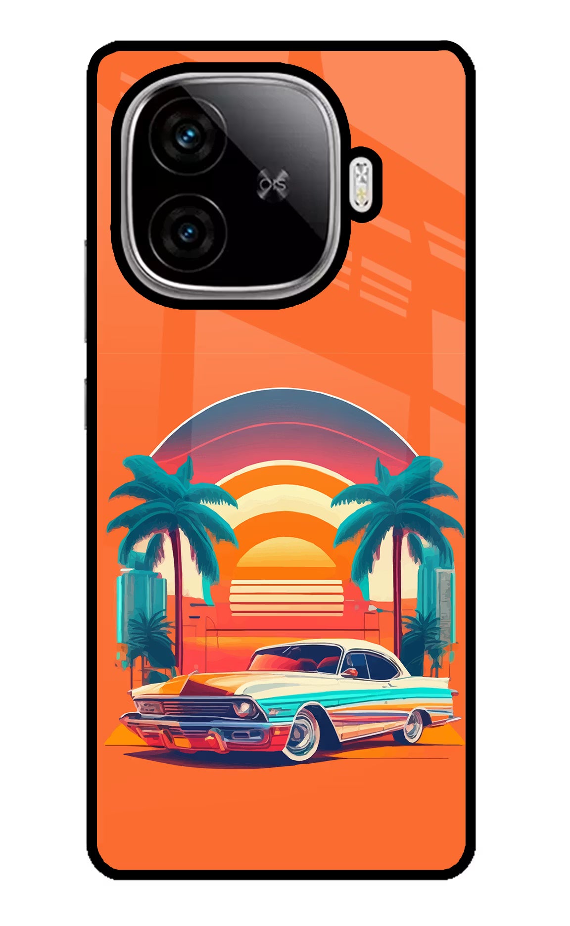 Palm Drive 80s iQOO Neo 10R 5G Back Cover - Palm Drive 80s iQOO Neo 10R 5G Glass Case Back Cover by Casekaro Palm Drive 80s iQOO Neo 10R 5G Glass Case Back Cover by Casekaro