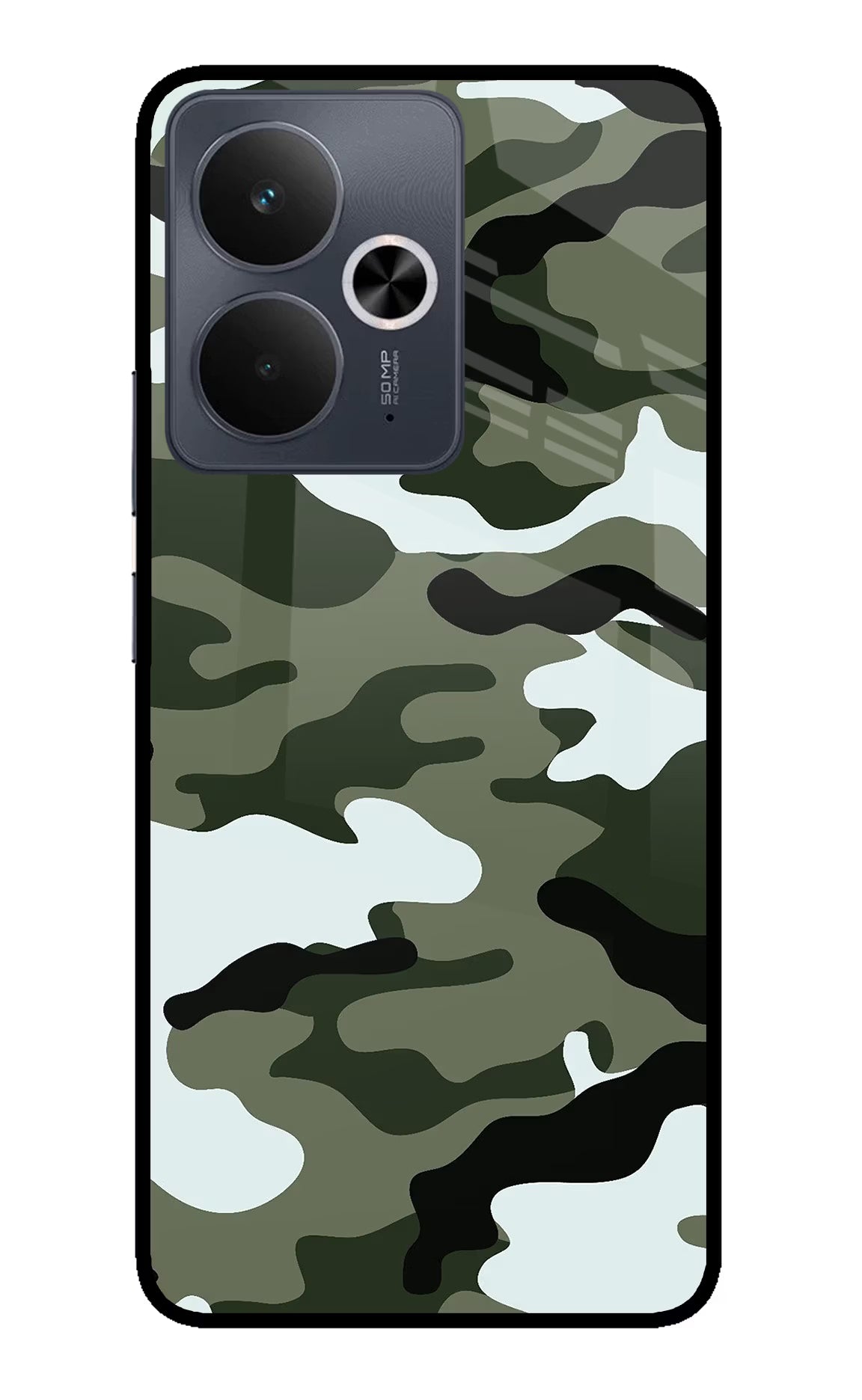 Camouflage Realme 14T 5G Back Cover - Camouflage Realme 14T 5G Glass Case Back Cover by Casekaro Camouflage Realme 14T 5G Glass Case Back Cover by Casekaro