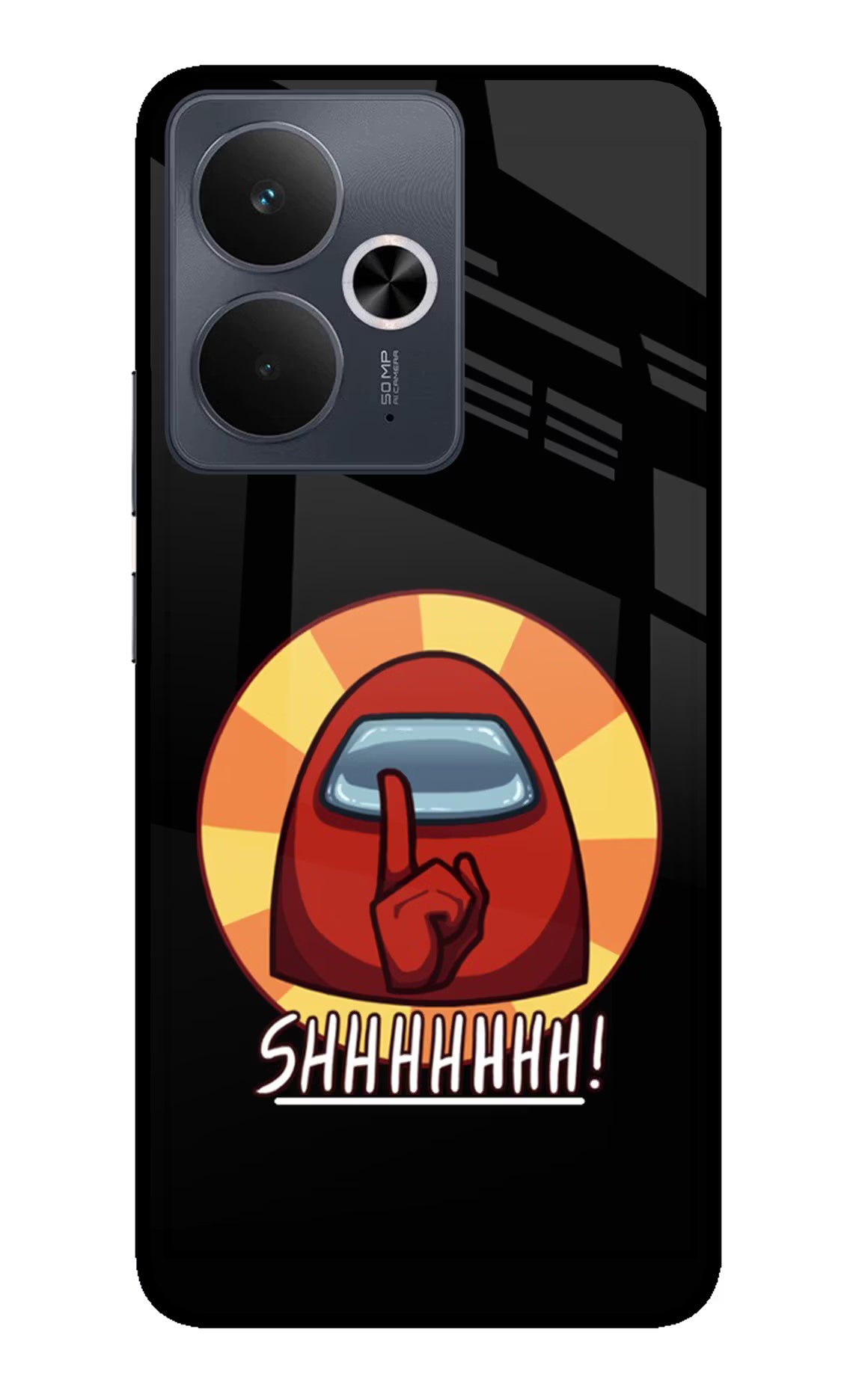 Among Us Shhh! Realme 14T 5G Back Cover - Among Us Shhh! Realme 14T 5G Glass Case Back Cover by Casekaro Among Us Shhh! Realme 14T 5G Glass Case Back Cover by Casekaro