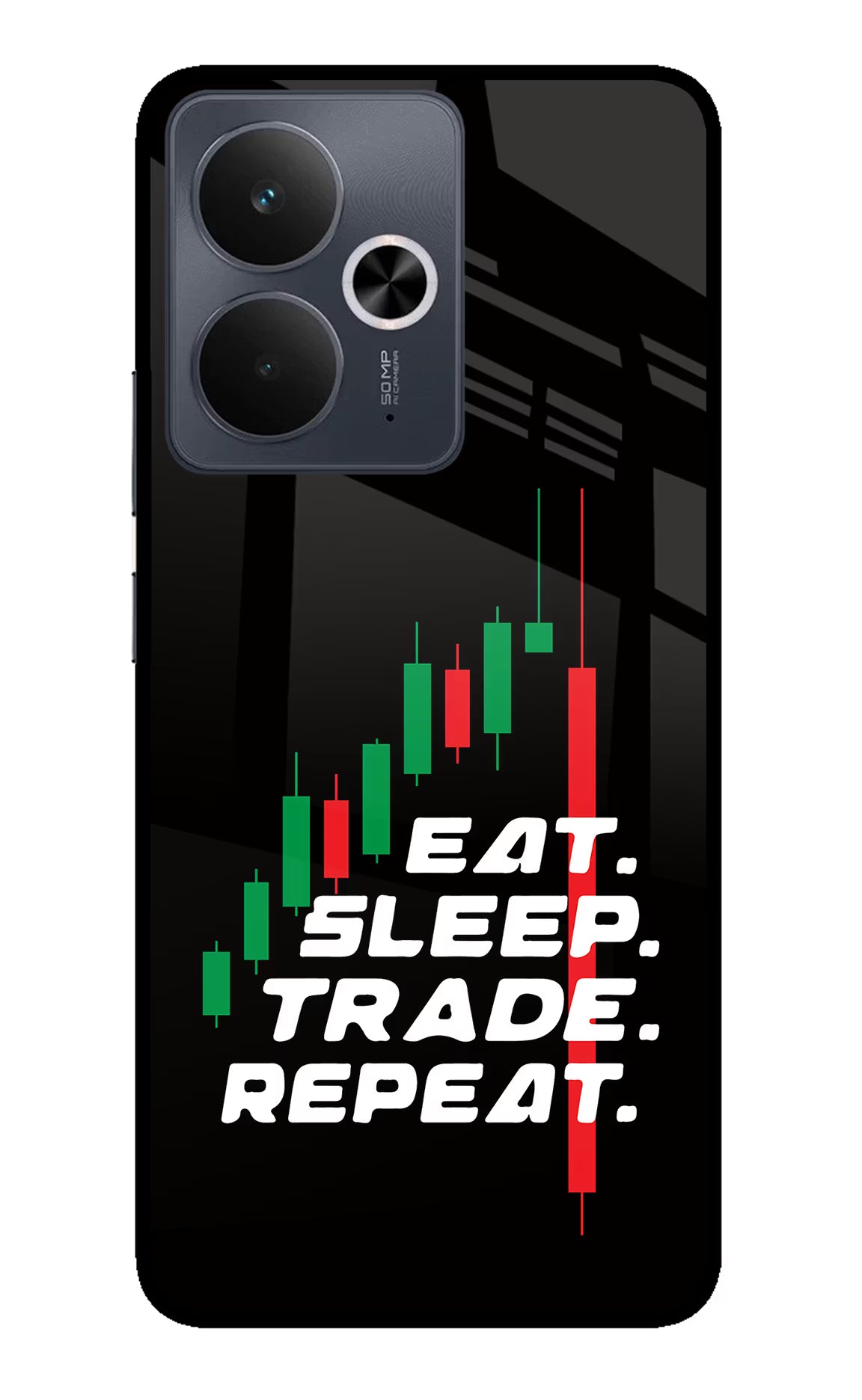 Eat Sleep Trade Repeat Realme 14T 5G Back Cover - Eat Sleep Trade Repeat Realme 14T 5G Glass Case Back Cover by Casekaro Eat Sleep Trade Repeat Realme 14T 5G Glass Case Back Cover by Casekaro