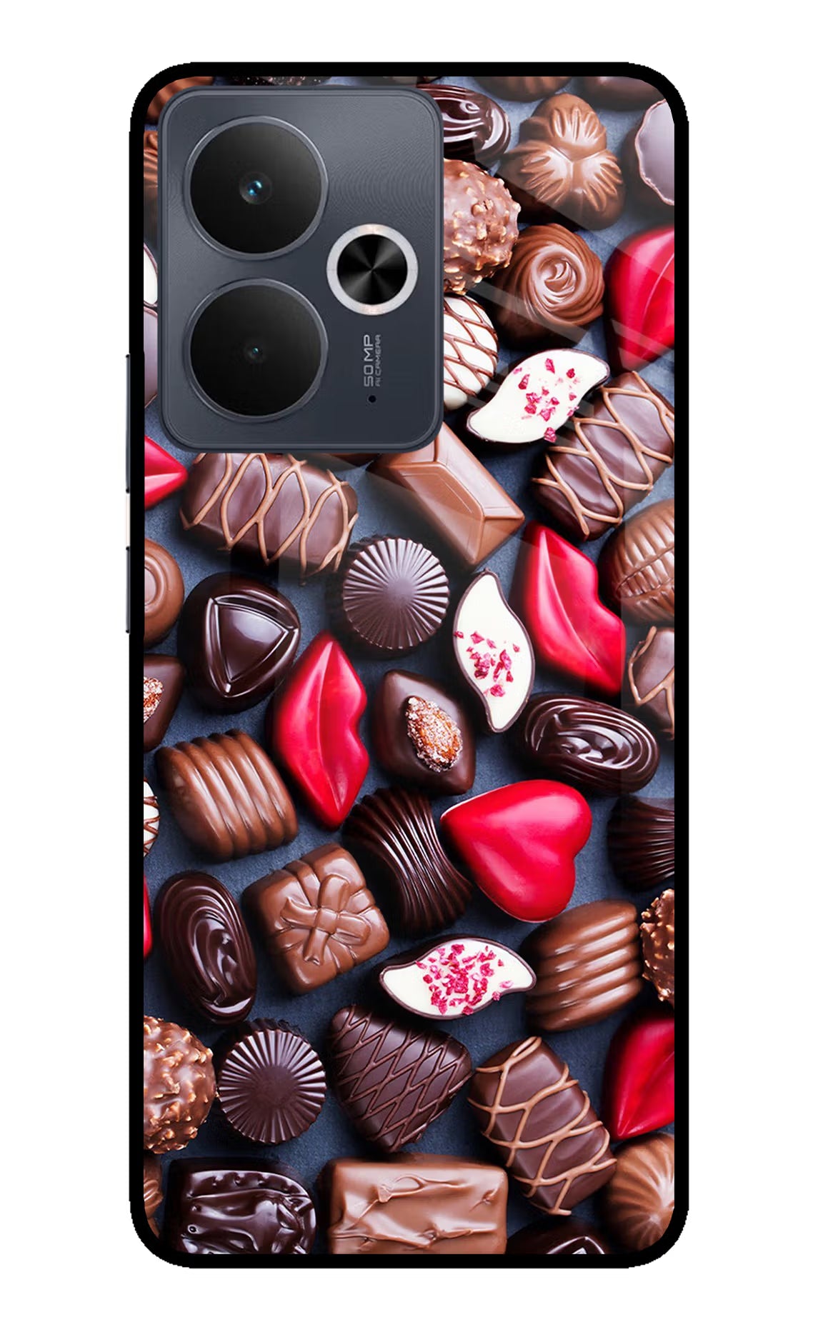 Chocolates Realme 14T 5G Back Cover - Chocolates Realme 14T 5G Glass Case Back Cover by Casekaro Chocolates Realme 14T 5G Glass Case Back Cover by Casekaro