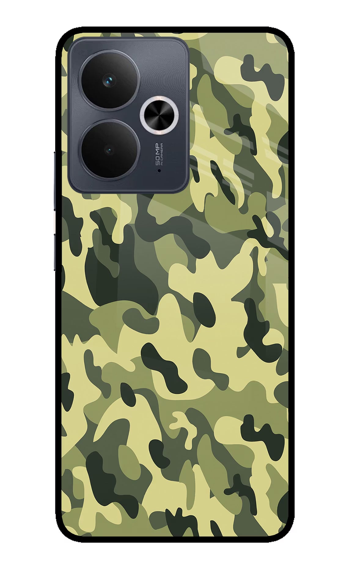Camouflage Realme 14T 5G Back Cover - Camouflage Realme 14T 5G Glass Case Back Cover by Casekaro Camouflage Realme 14T 5G Glass Case Back Cover by Casekaro