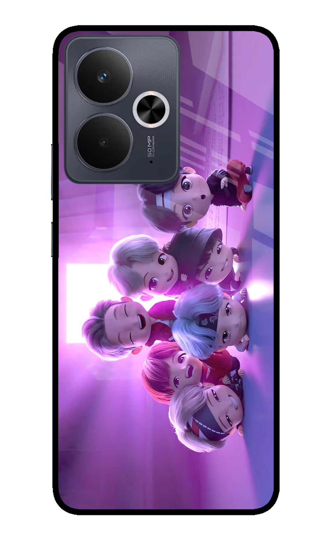 BTS Chibi Realme 14T 5G Back Cover - BTS Chibi Realme 14T 5G Glass Case Back Cover by Casekaro BTS Chibi Realme 14T 5G Glass Case Back Cover by Casekaro