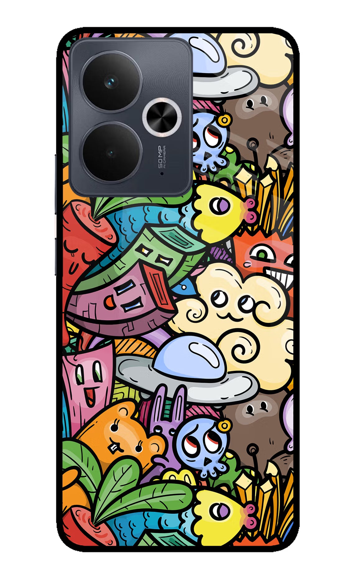 Veggie Doodle Realme 14T 5G Back Cover - Veggie Doodle Realme 14T 5G Glass Case Back Cover by Casekaro Veggie Doodle Realme 14T 5G Glass Case Back Cover by Casekaro