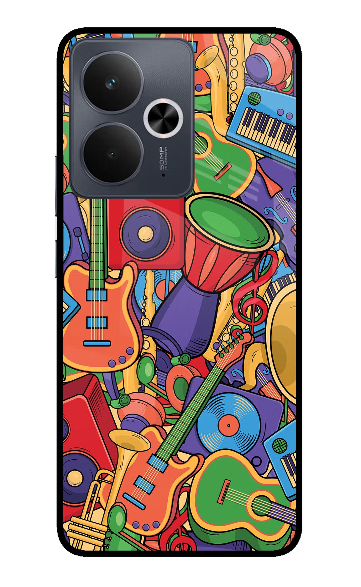 Music Instrument Doodle Realme 14T 5G Back Cover - Music Instrument Doodle Realme 14T 5G Glass Case Back Cover by Casekaro Music Instrument Doodle Realme 14T 5G Glass Case Back Cover by Casekaro