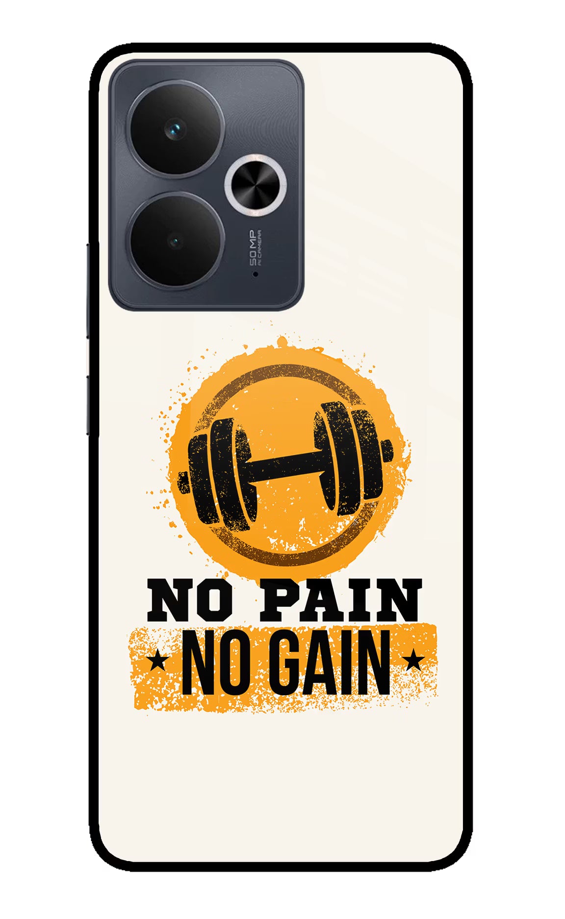 No Pain No Gain Realme 14T 5G Back Cover - No Pain No Gain Realme 14T 5G Glass Case Back Cover by Casekaro No Pain No Gain Realme 14T 5G Glass Case Back Cover by Casekaro