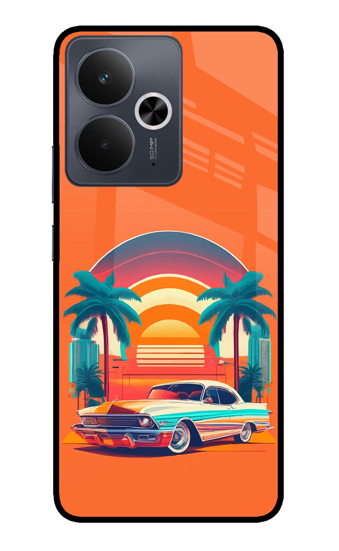 Palm Drive 80s Realme 14T 5G Glass Case - Palm Drive 80s Realme 14T 5G Glass Case Palm Drive 80s Realme 14T 5G Glass Case