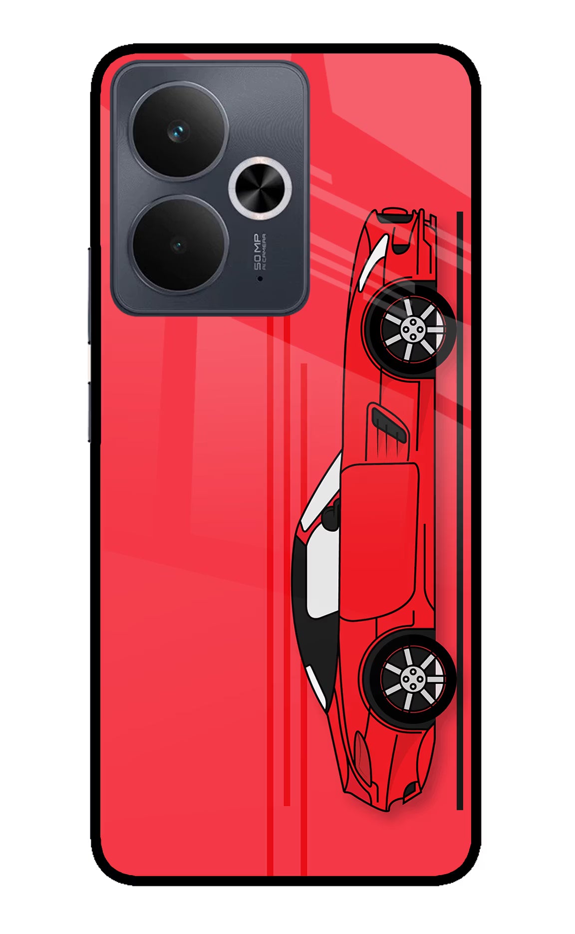 Red Velocity Realme 14T 5G Back Cover - Red Velocity Realme 14T 5G Glass Case Back Cover by Casekaro Red Velocity Realme 14T 5G Glass Case Back Cover by Casekaro