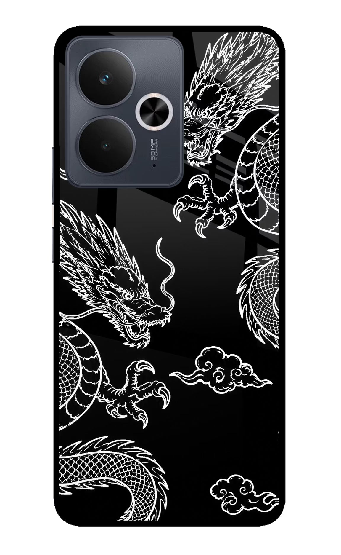 Twin Dragons Realme 14T 5G Back Cover - Twin Dragons Realme 14T 5G Glass Case Back Cover by Casekaro Twin Dragons Realme 14T 5G Glass Case Back Cover by Casekaro
