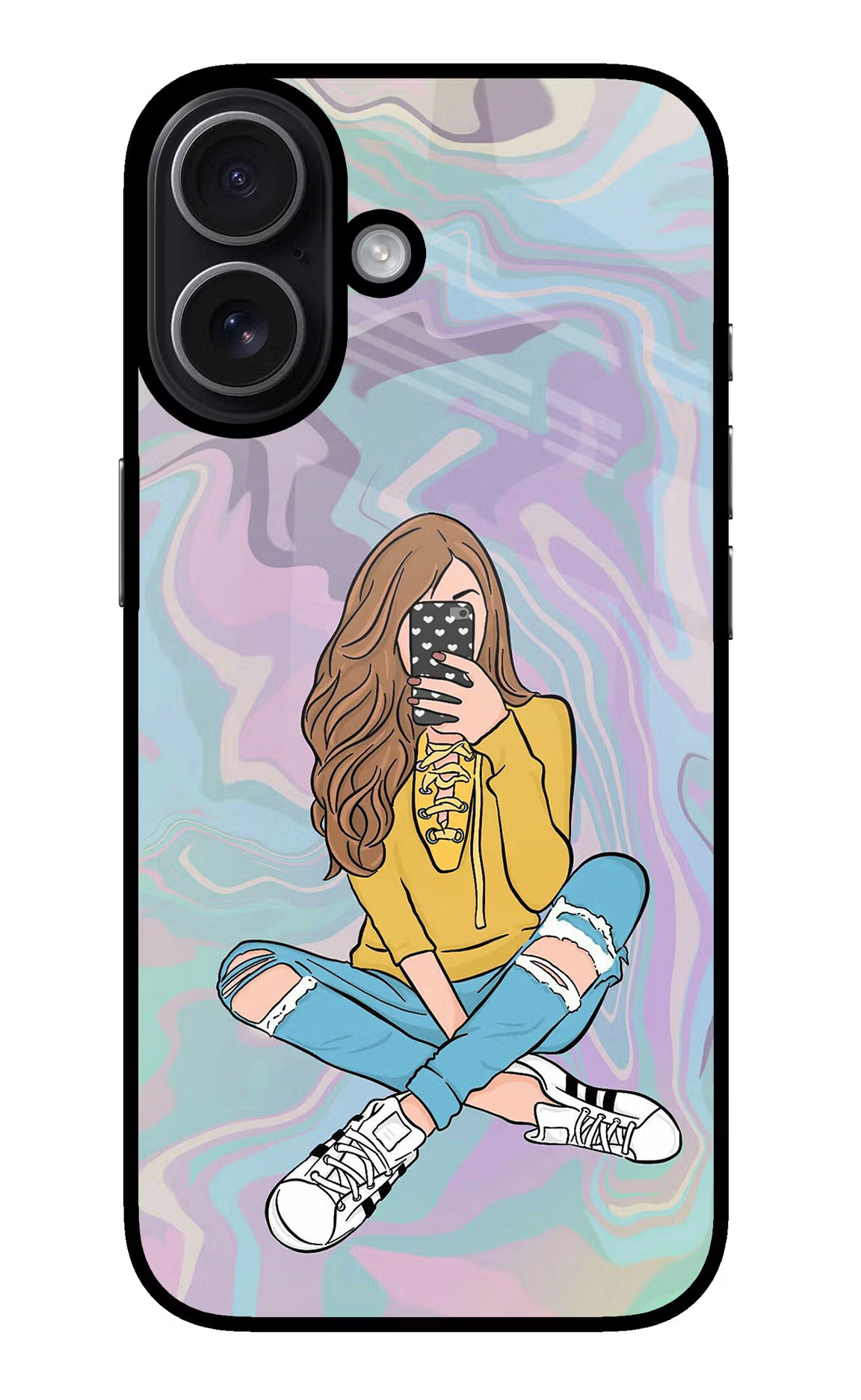 Selfie Girl iPhone 17 Back Cover - Selfie Girl iPhone 17 Glass Case Back Cover by Casekaro Selfie Girl iPhone 17 Glass Case Back Cover by Casekaro