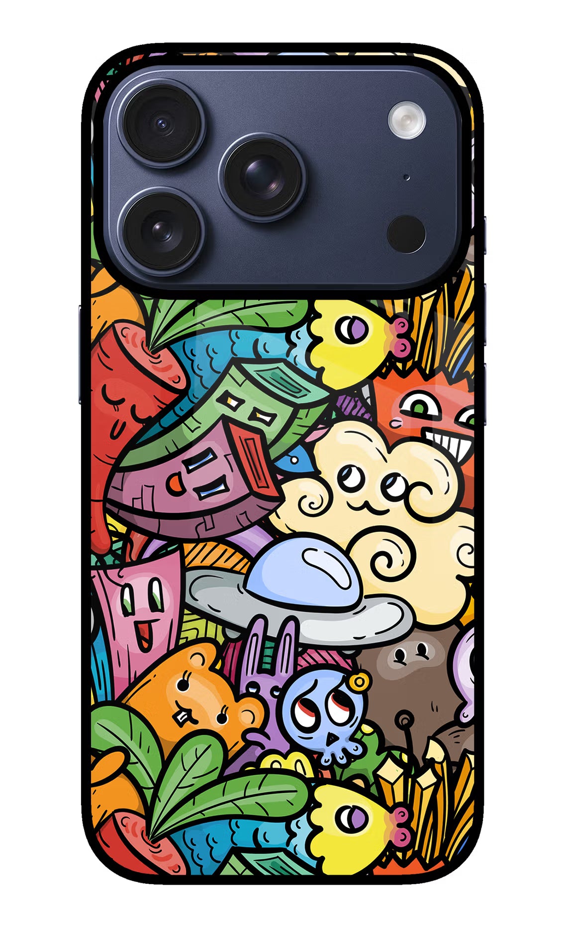 Veggie Doodle iPhone 17 Pro Back Cover - Veggie Doodle iPhone 17 Pro Glass Case Back Cover by Casekaro Veggie Doodle iPhone 17 Pro Glass Case Back Cover by Casekaro